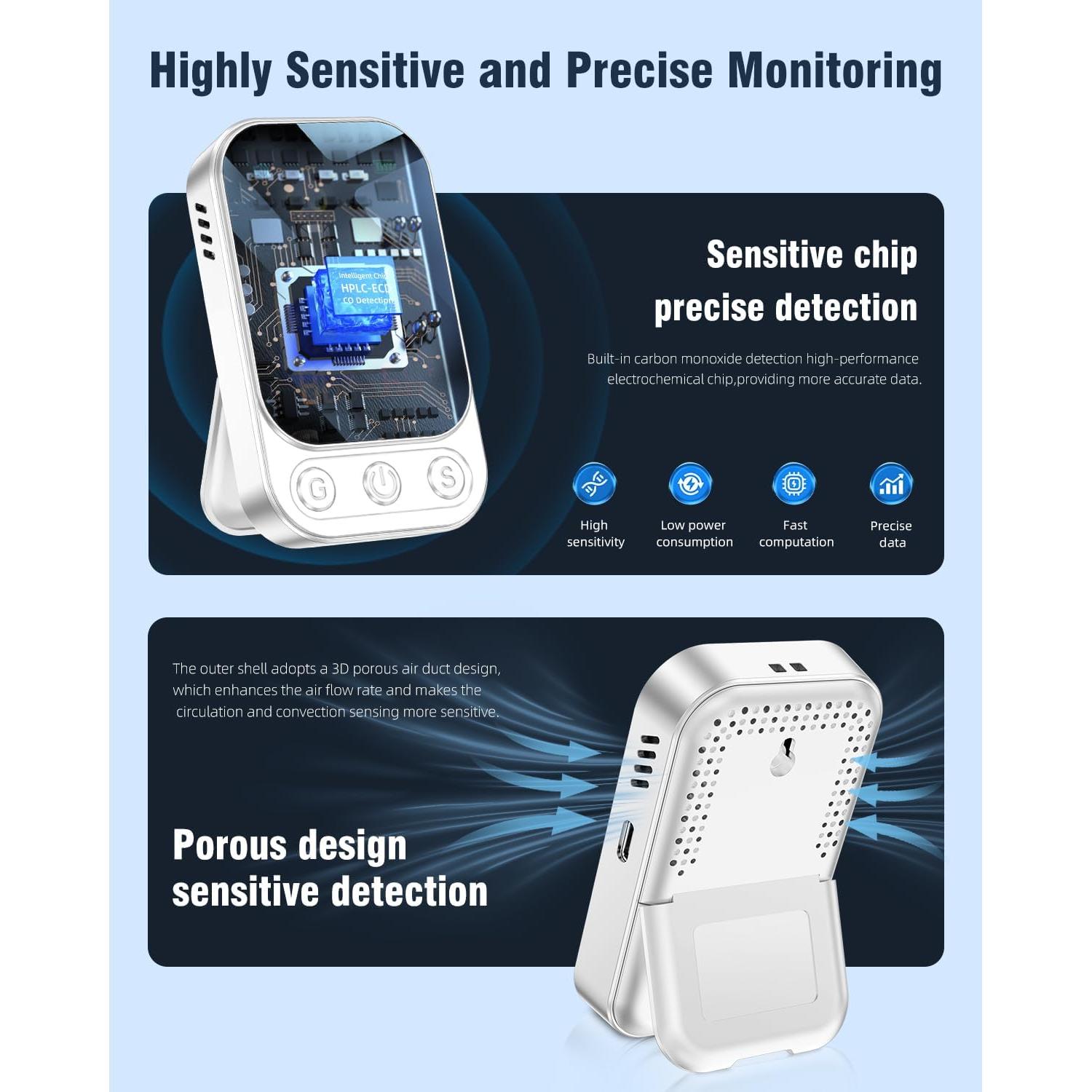 Detector de Monóxido de Carbono VEAOC HD09 3 en 1 con Sensor de Temperatura y Humedad
