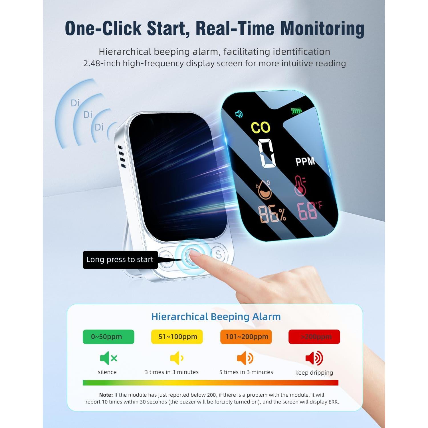 Detector de Monóxido de Carbono VEAOC HD09 3 en 1 con Sensor de Temperatura y Humedad
