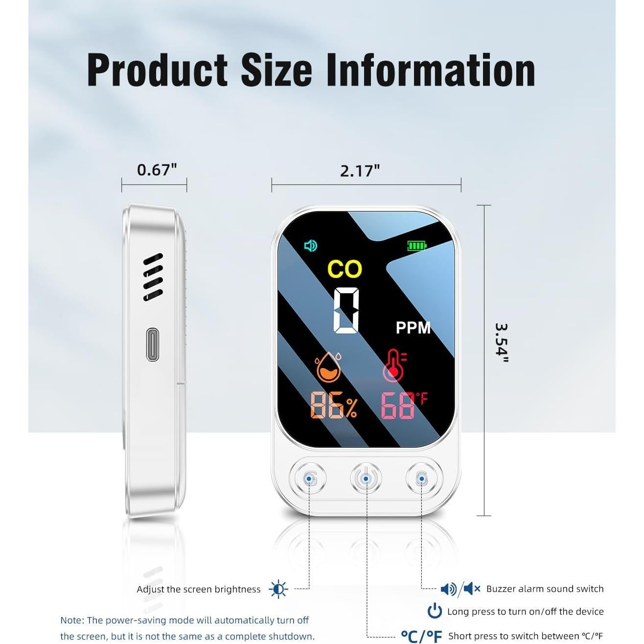 Detector de Monóxido de Carbono VEAOC HD09 3 en 1 con Sensor de Temperatura y Humedad