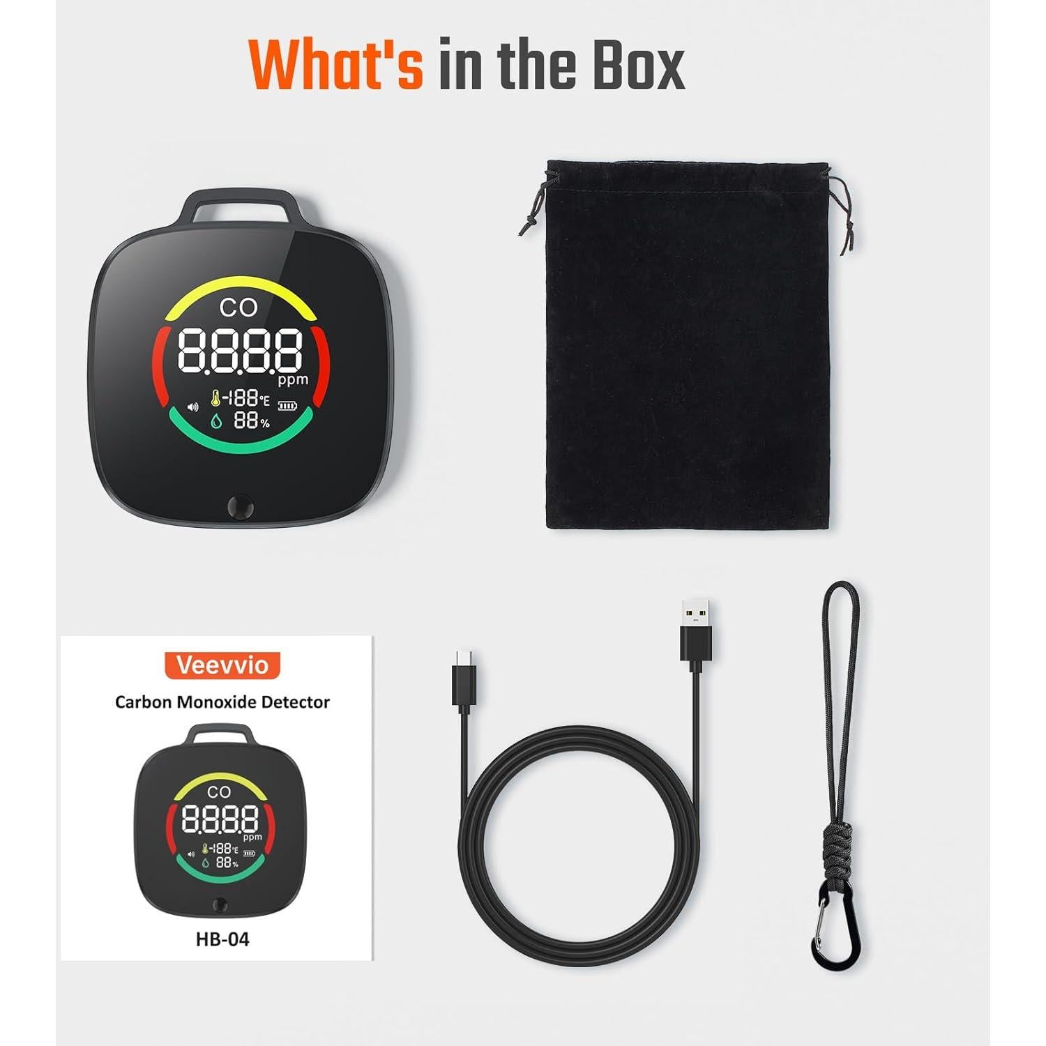 Detector de Monóxido de Carbono Portátil Veevvio HB-04 3 en 1