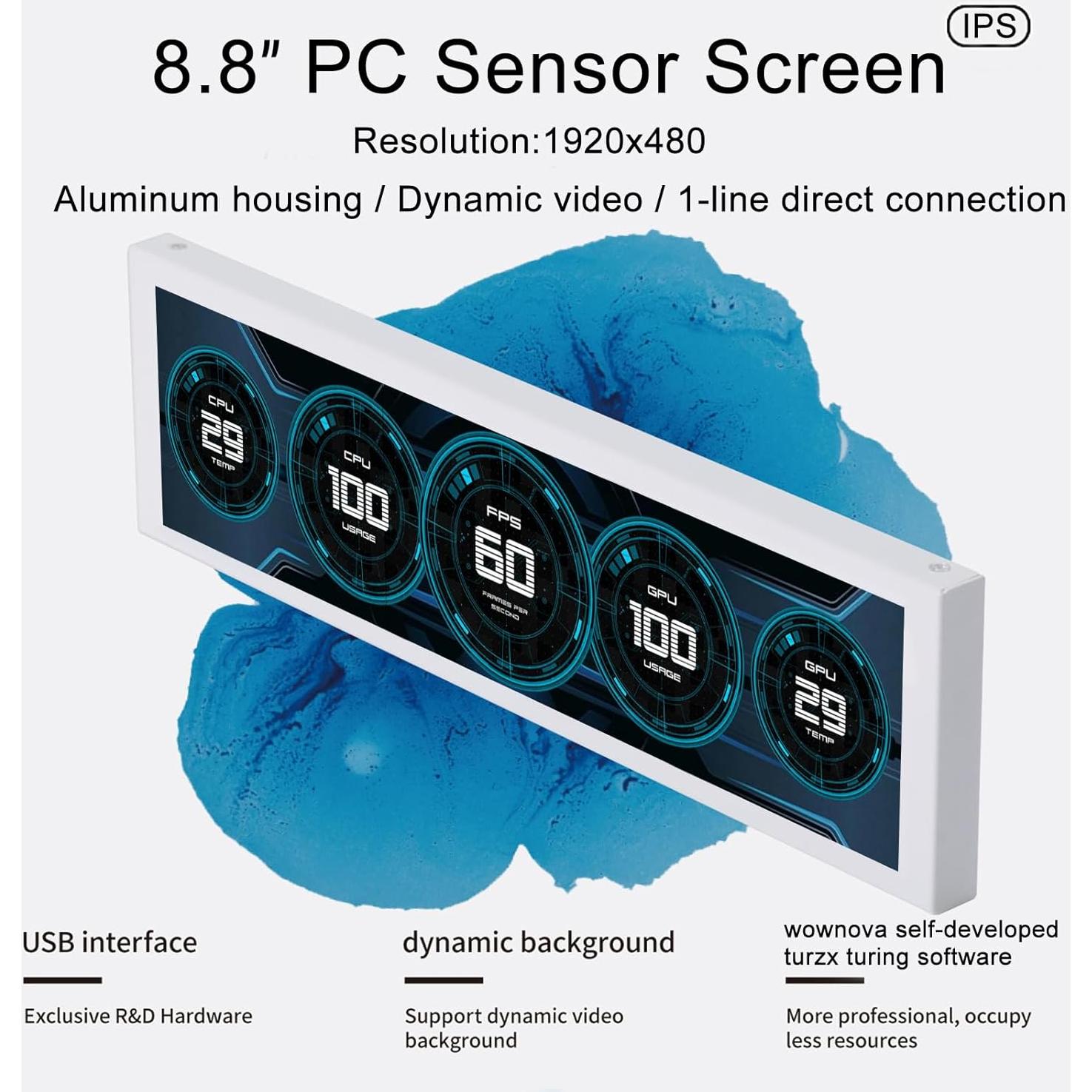 Monitor de Temperatura WOWNOVA 8.8" USB-C Pantalla Secundaria