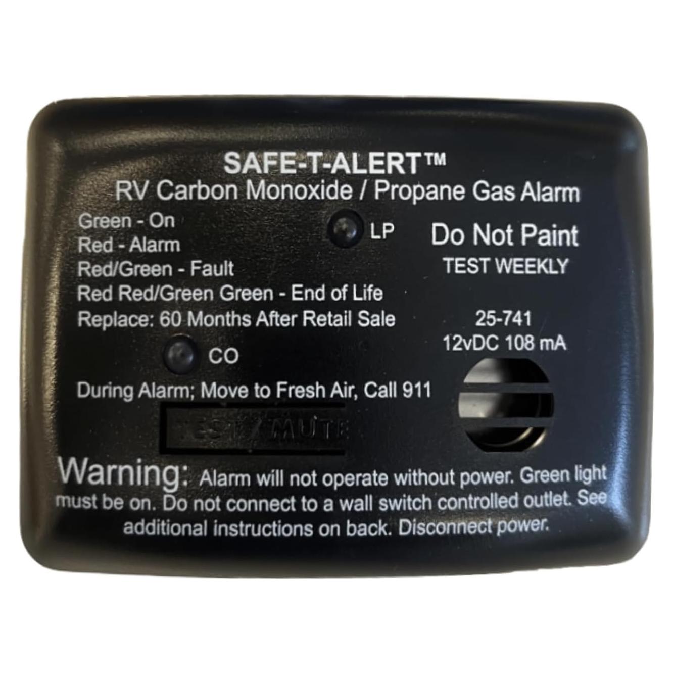 Alarma Doble Safe T Alert 25-741-BL Propano y CO 12V