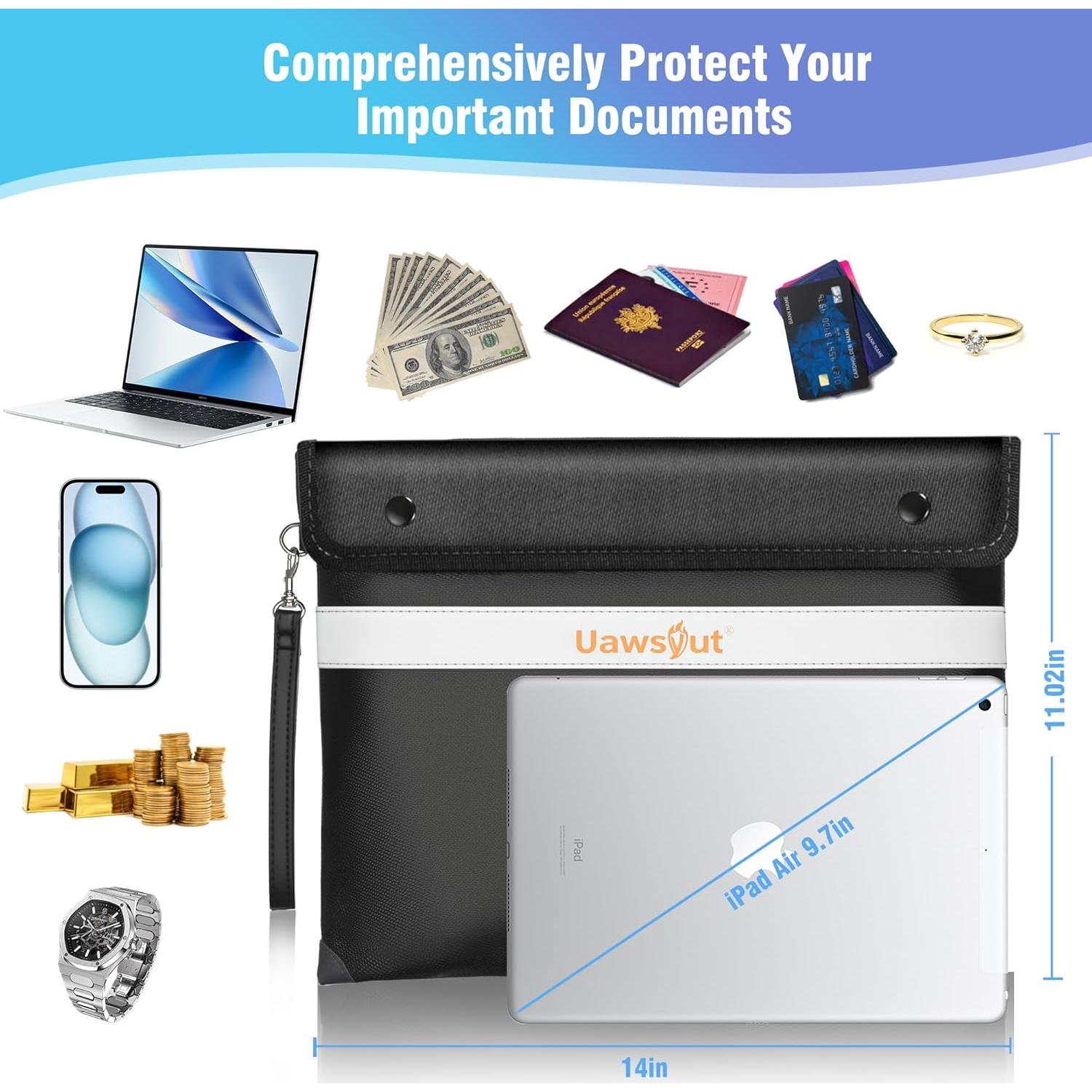 Bolsa de Documentos a Prueba de Fuego Uawsyut 35.6x27.9cm Negra