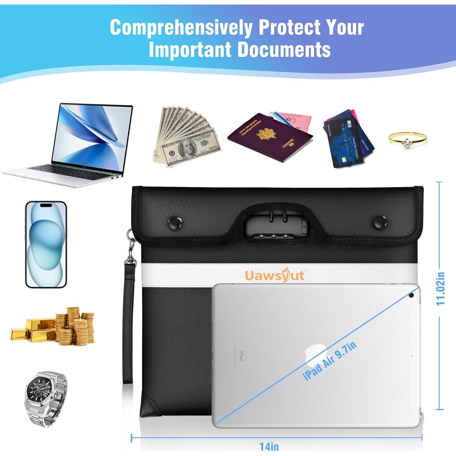 Bolsa Documentos Ignífuga Uawsyut 36.3x28.4cm con Cerradura