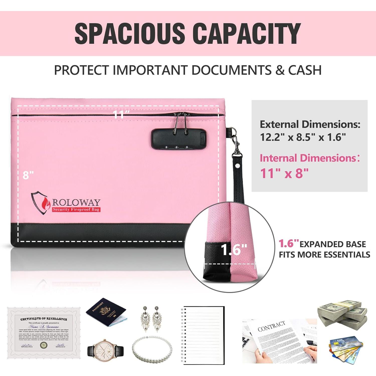 Bolsa de Dinero a Prueba de Fuego ROLOWAY 30.99x21.59cm Rosa