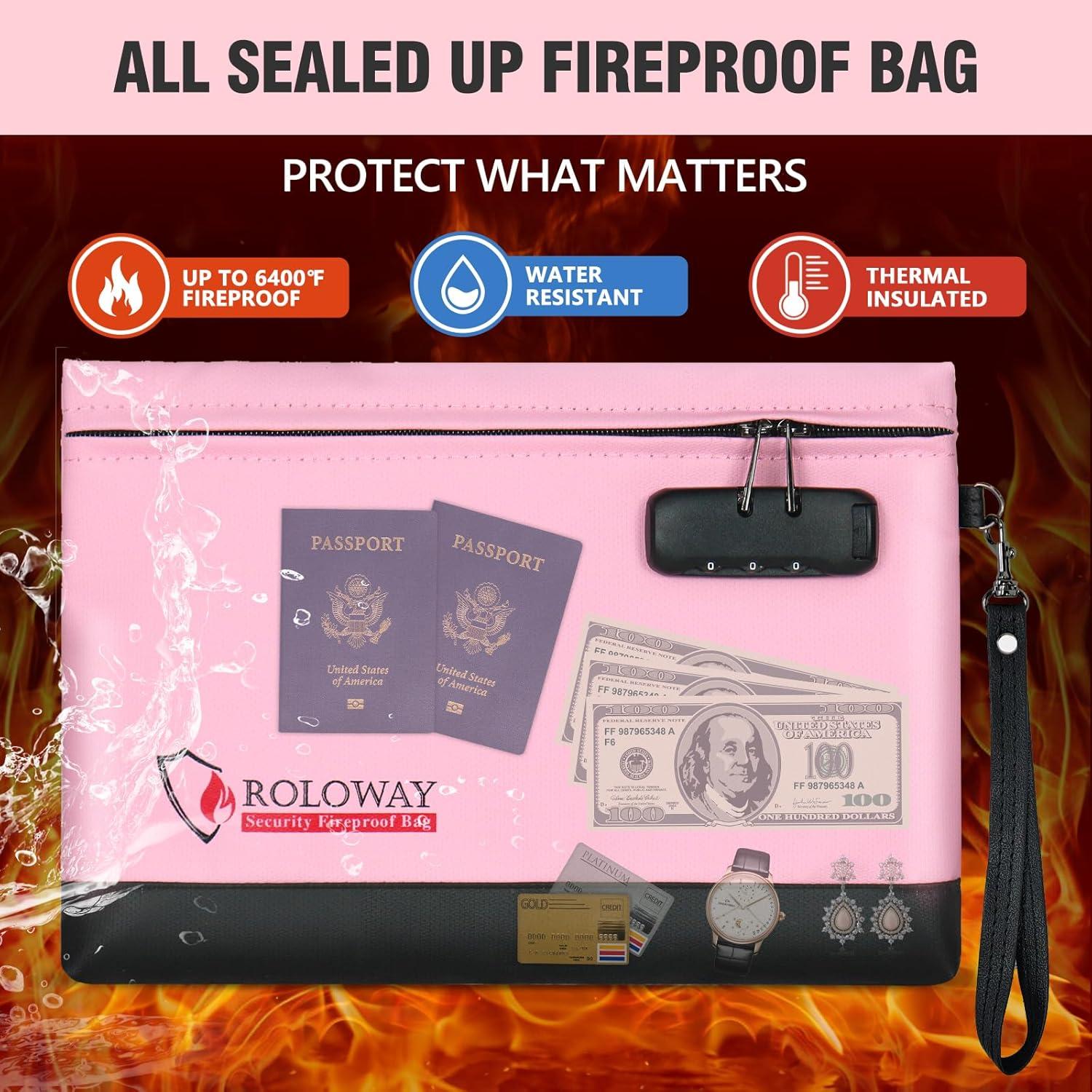 Bolsa de Dinero a Prueba de Fuego ROLOWAY 30.99x21.59cm Rosa