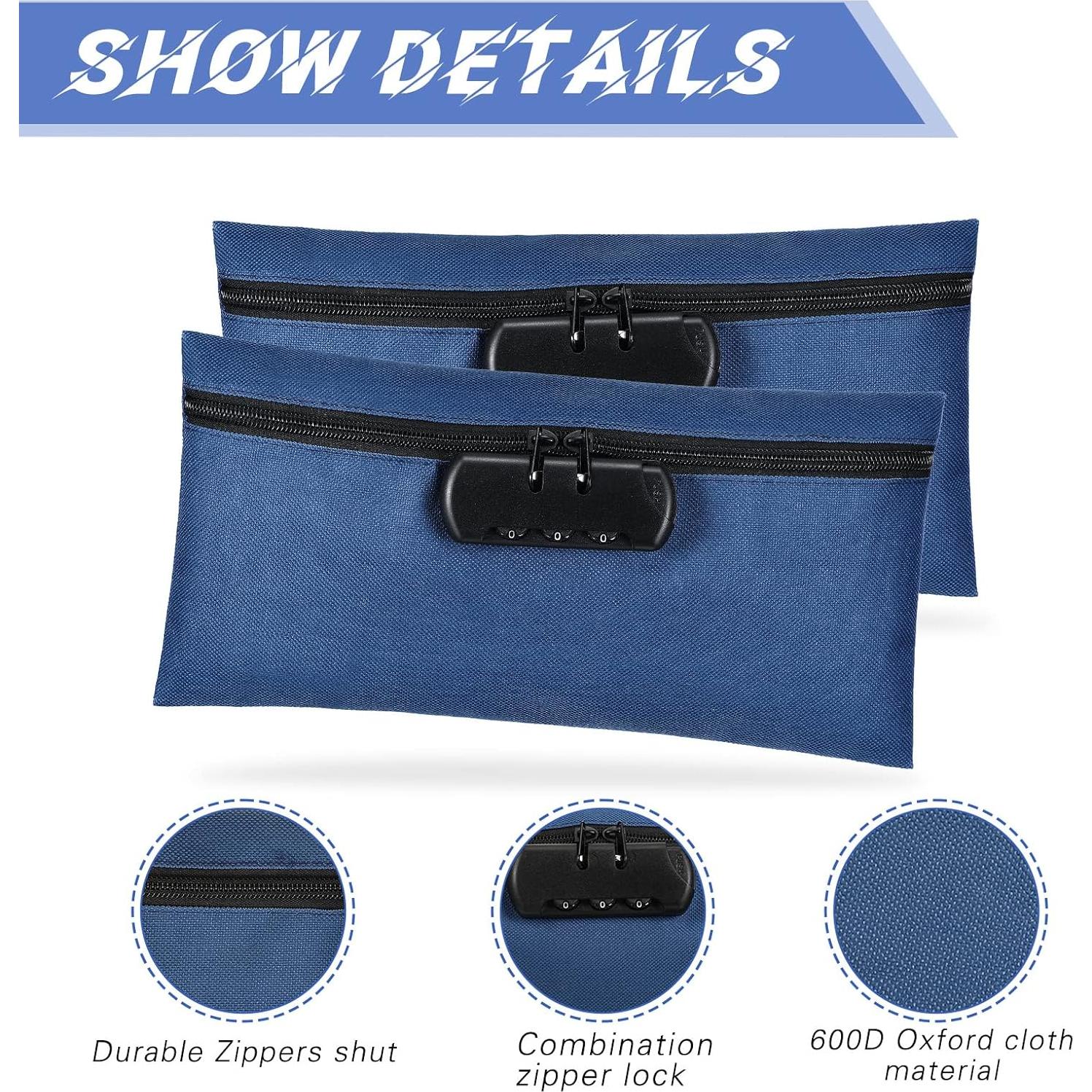 Bolsa de Dinero con Cerradura LEIFIDE 6 Pcs 28x14 cm Azul Marino