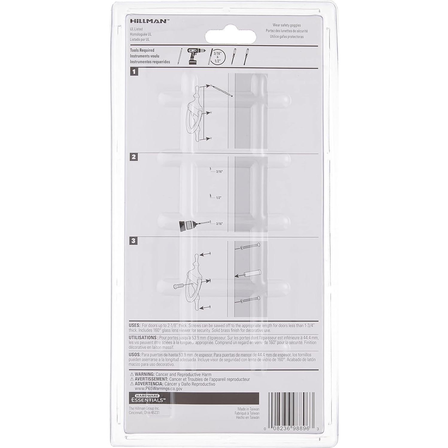 Agujero de puerta con visor Hillman 7" Níquel Satinado 160°