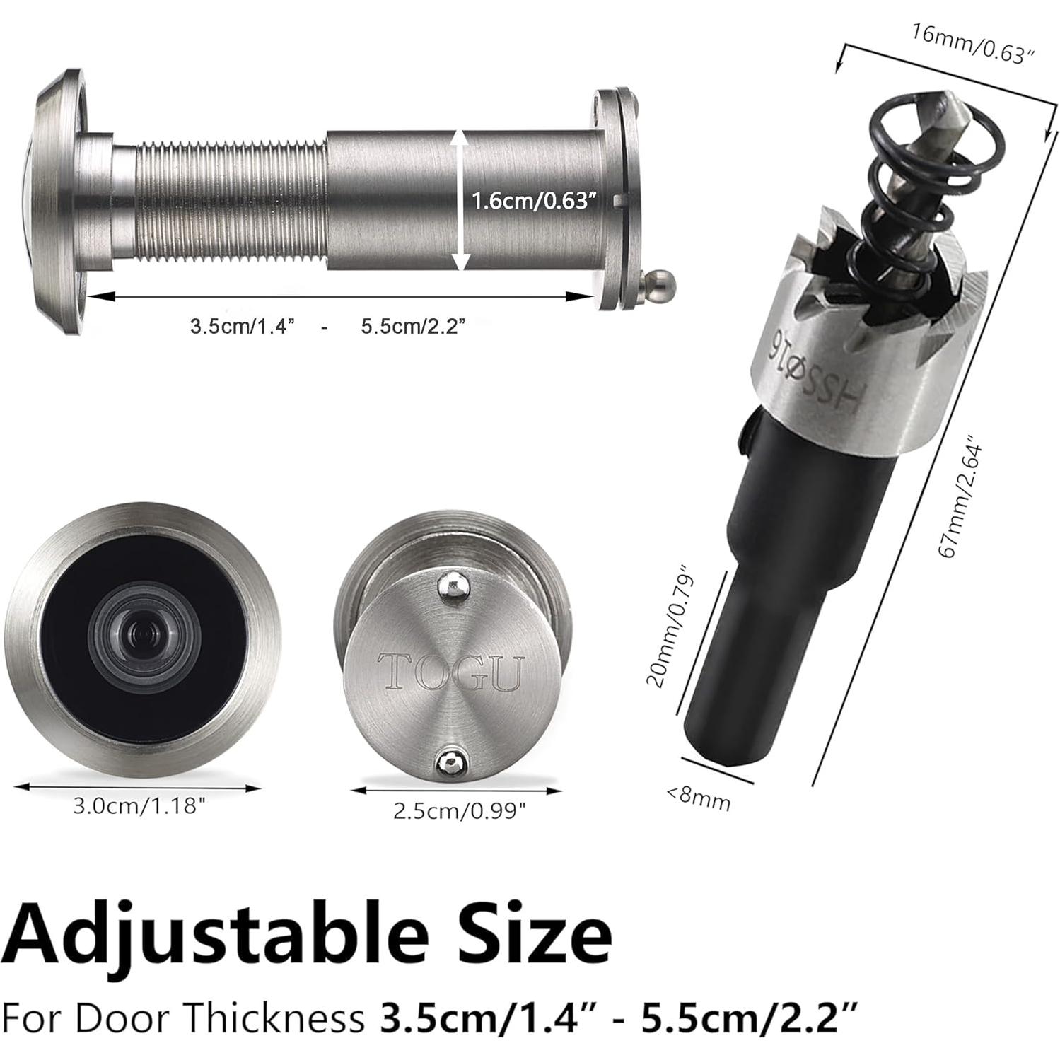 Mirillas para puerta TOGU 2 PCS con broca 16 mm Níquel Cepillado