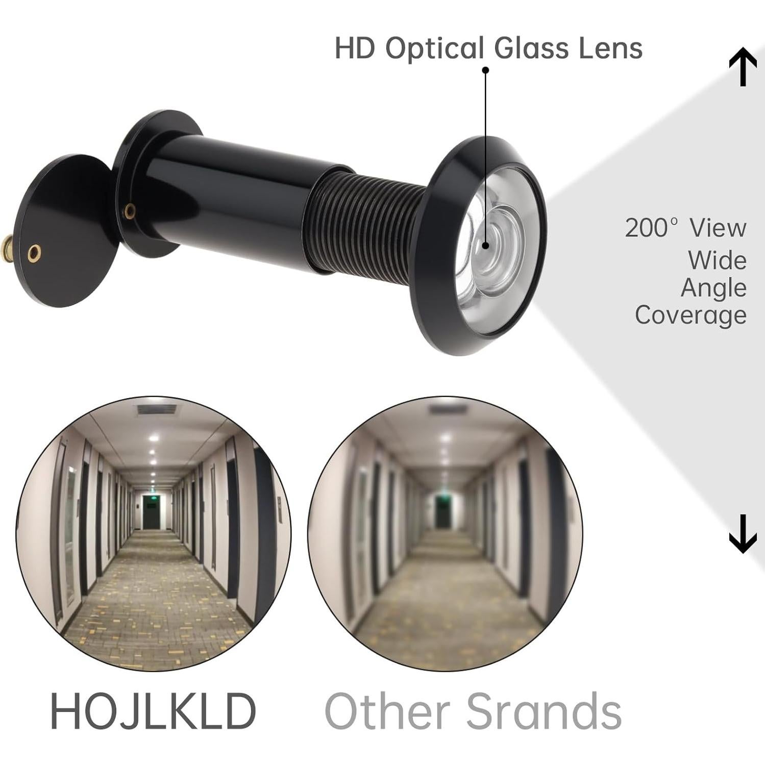 Mirador de Puerta HOJLKLD 200 Grados Latón Sólido Negro Mate