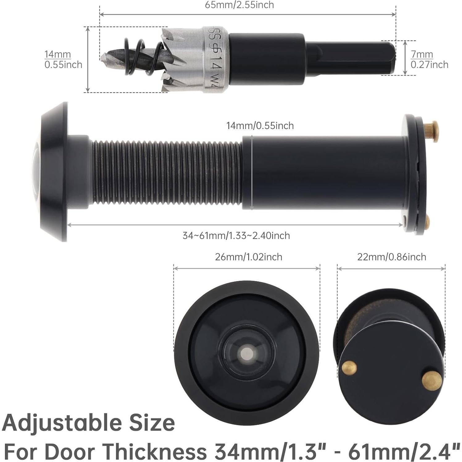 Mirilla de Puerta de Latón Sólido 180 Grados con Broca 14mm