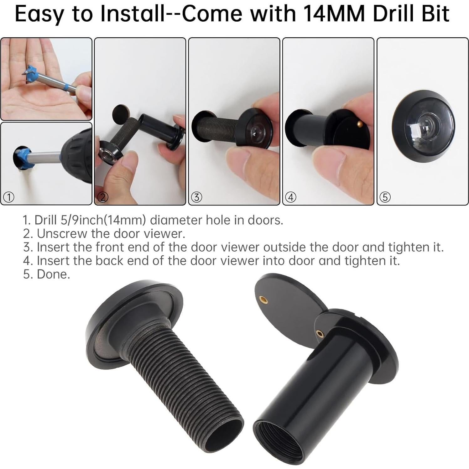 Mirilla de Puerta de Latón Sólido 180 Grados con Broca 14mm