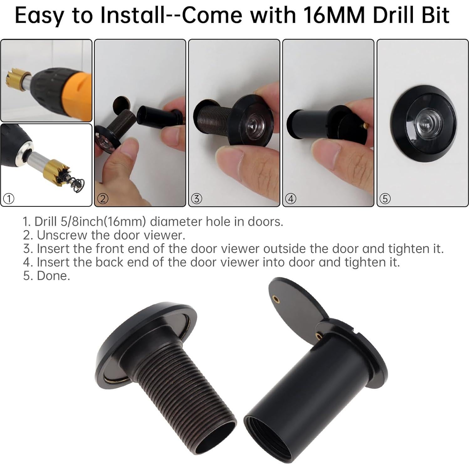 Mirilla de puerta HOJLKLD 200° con broca de titanio 16 mm