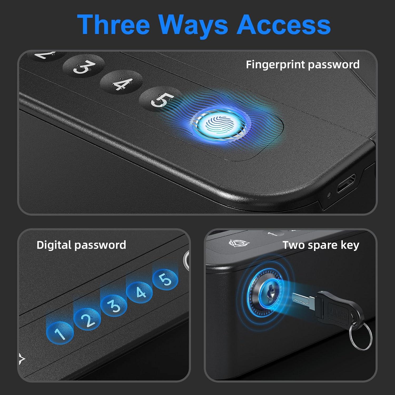 Caja Fuerte Biométrica AINIRO para Pistolas - Portátil 29x20cm