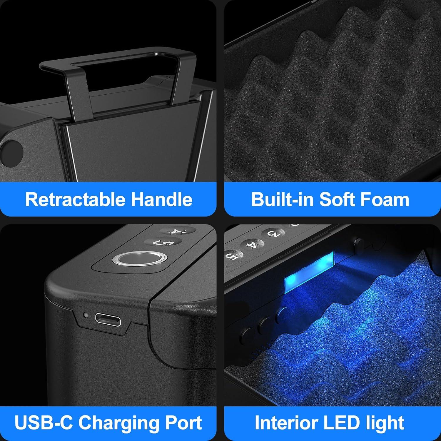 Caja Fuerte Biométrica AINIRO para Pistolas - Portátil 29x20cm