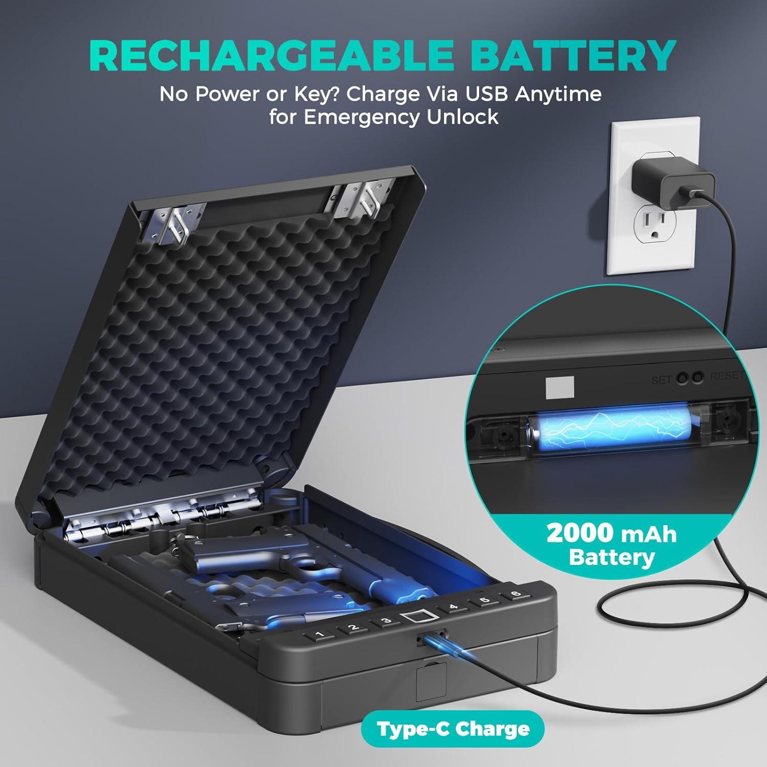 Caja Fuerte Biométrica Miisekmy para 2 Pistolas, Acceso Rápido