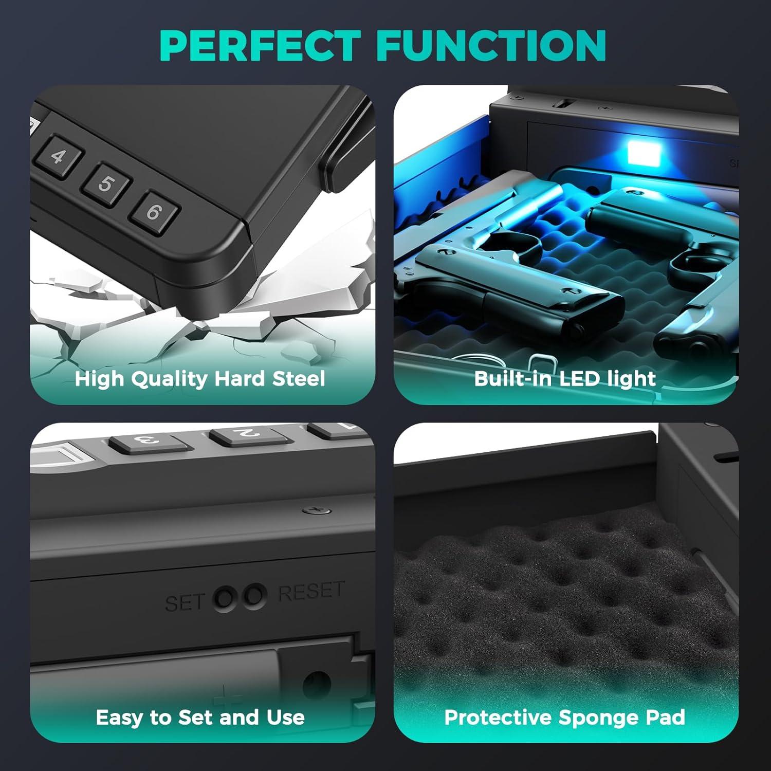 Caja Fuerte Biométrica Miisekmy para 2 Pistolas, Acceso Rápido