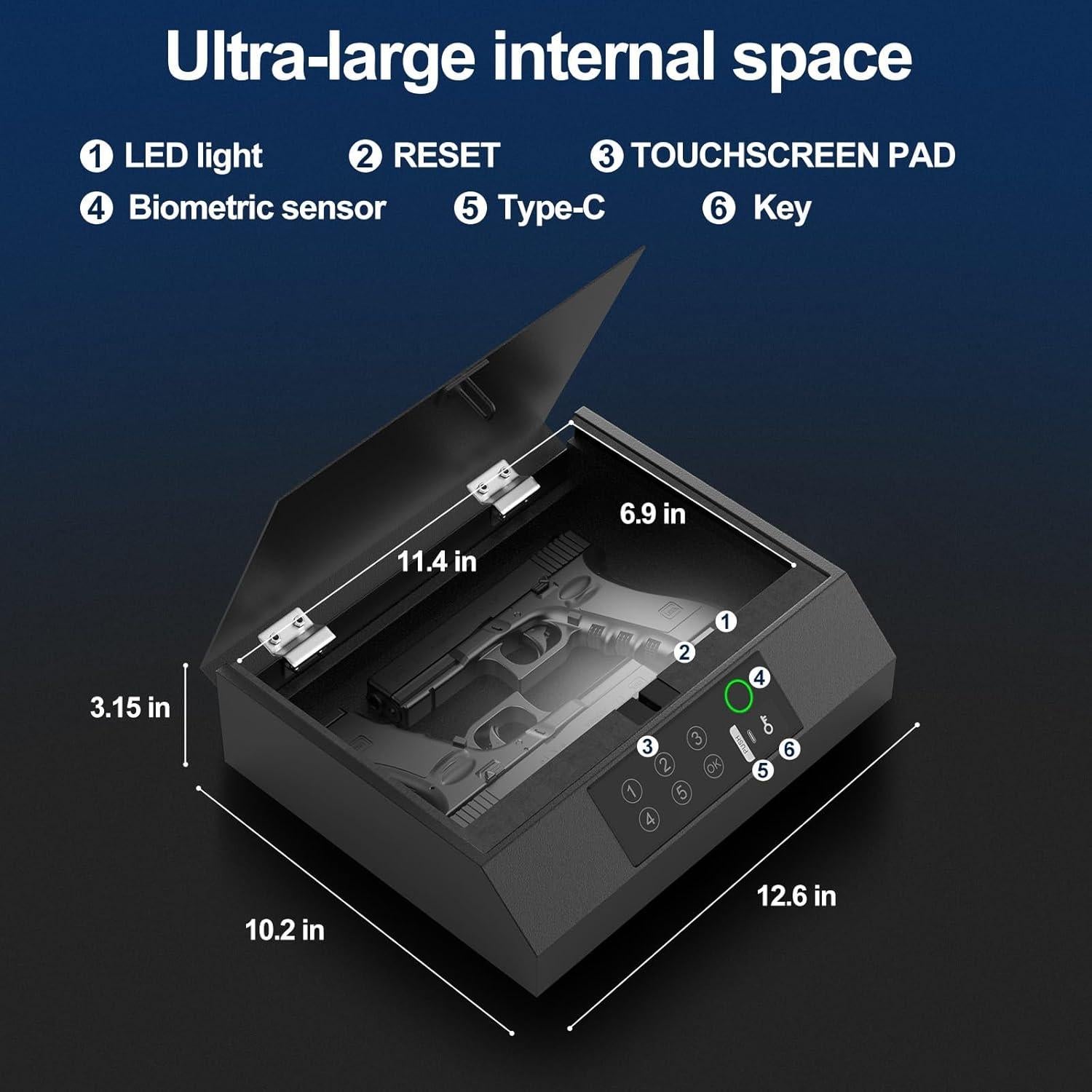 Caja Fuerte Biométrica NIANPU Gunbox para Pistolas 8x32x26cm
