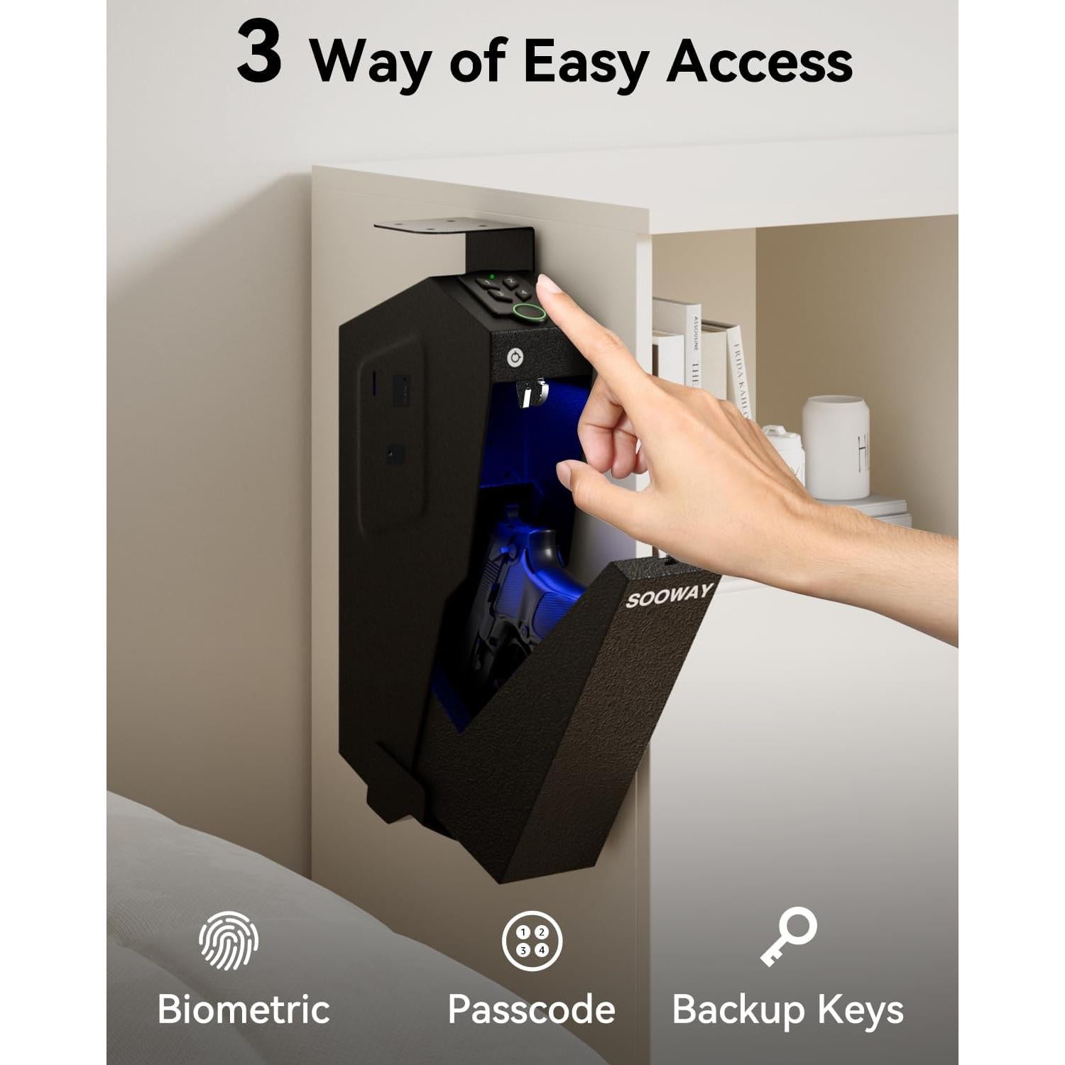 Caja Fuerte Biométrica SOOWAY para Pistolas - Acceso Rápido