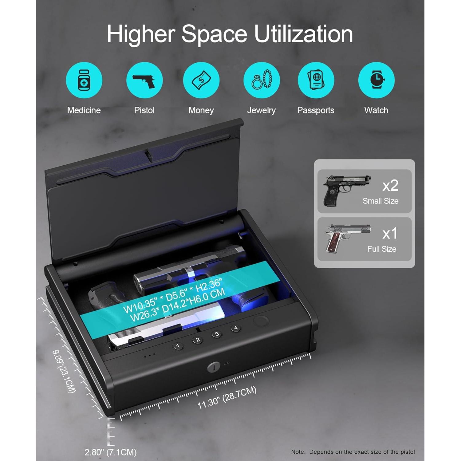 Caja Fuerte Biométrica PINEWORLD para Pistolas con APP 34x27cm