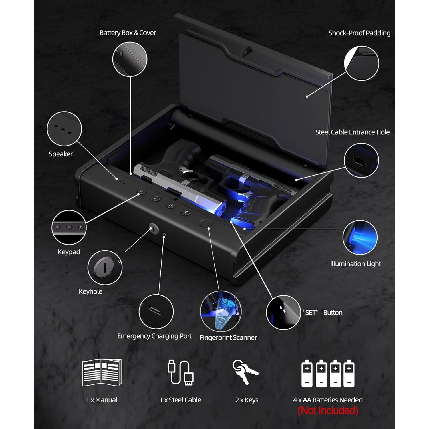 Caja Fuerte Biométrica PINEWORLD para Pistolas con APP 34x27cm