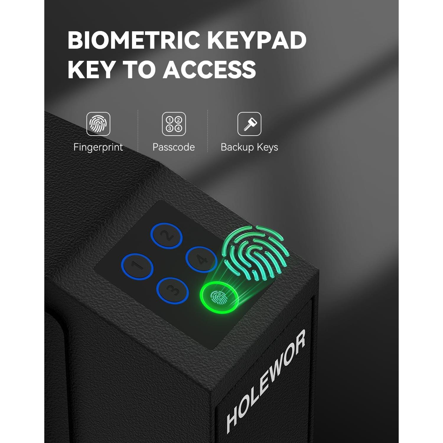Caja Fuerte Biométrica HOLEWOR para Pistolas con Luz LED