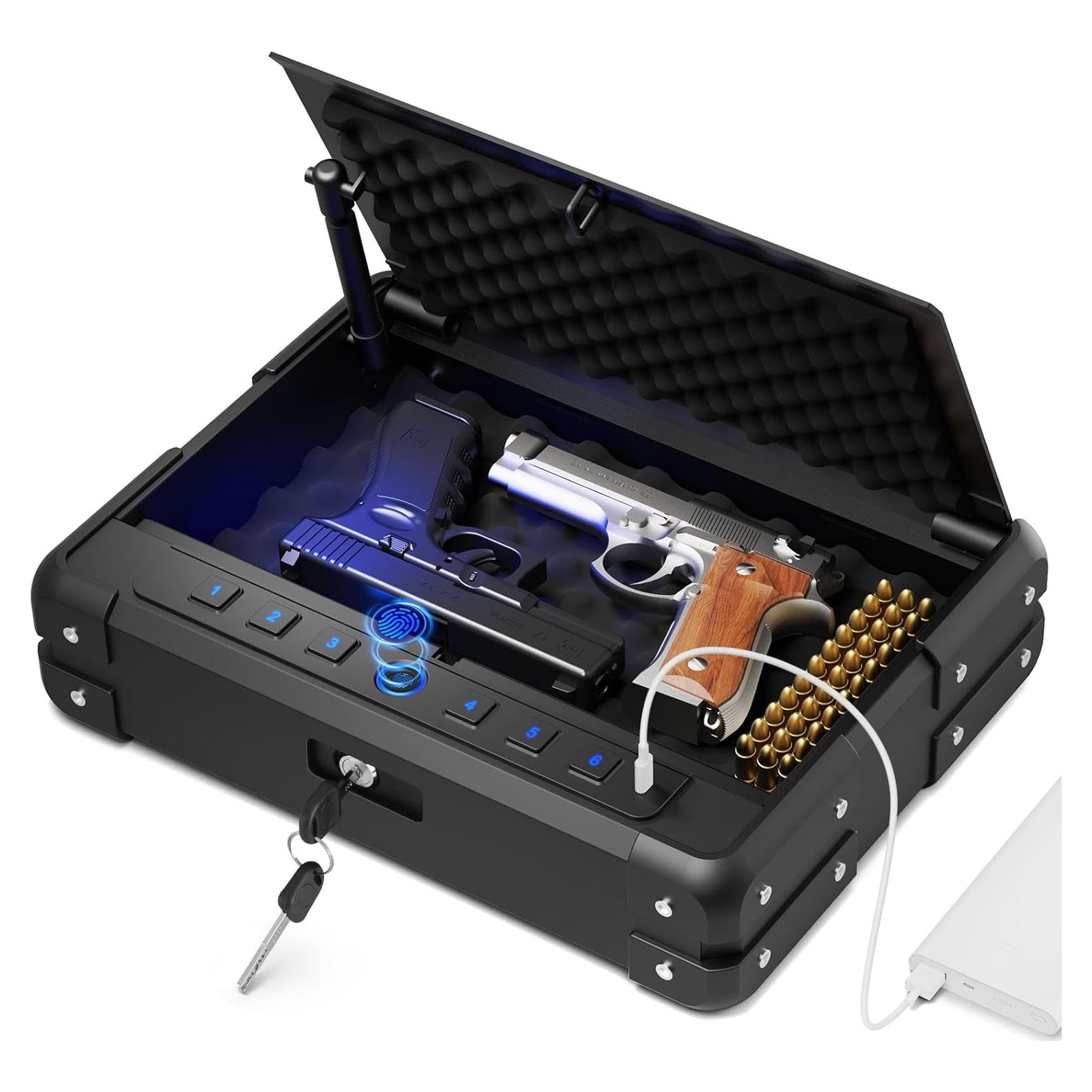 Caja Fuerte Biométrica GUVELI para 3-4 Pistolas, 7.26 kg