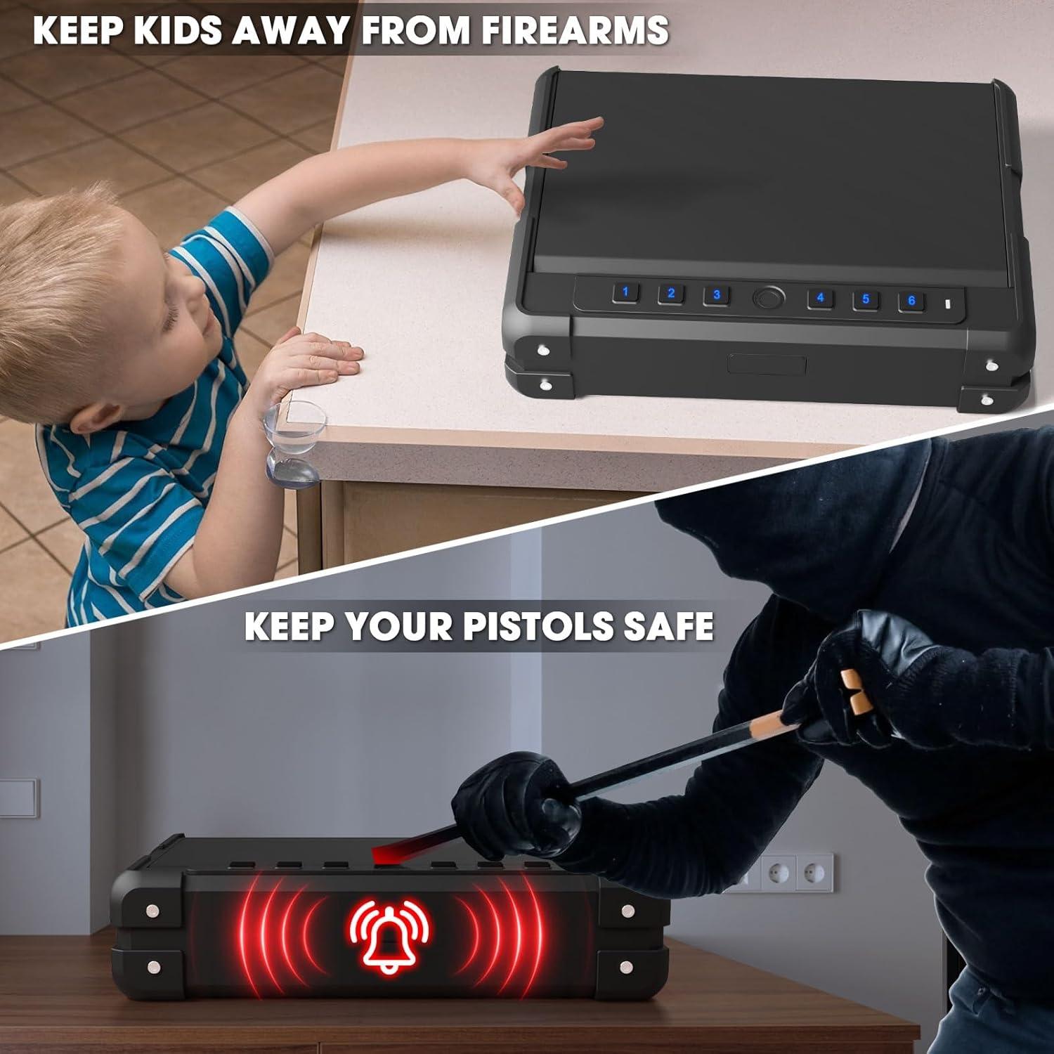 Caja Fuerte Biométrica GUVELI para 3-4 Pistolas, 7.26 kg