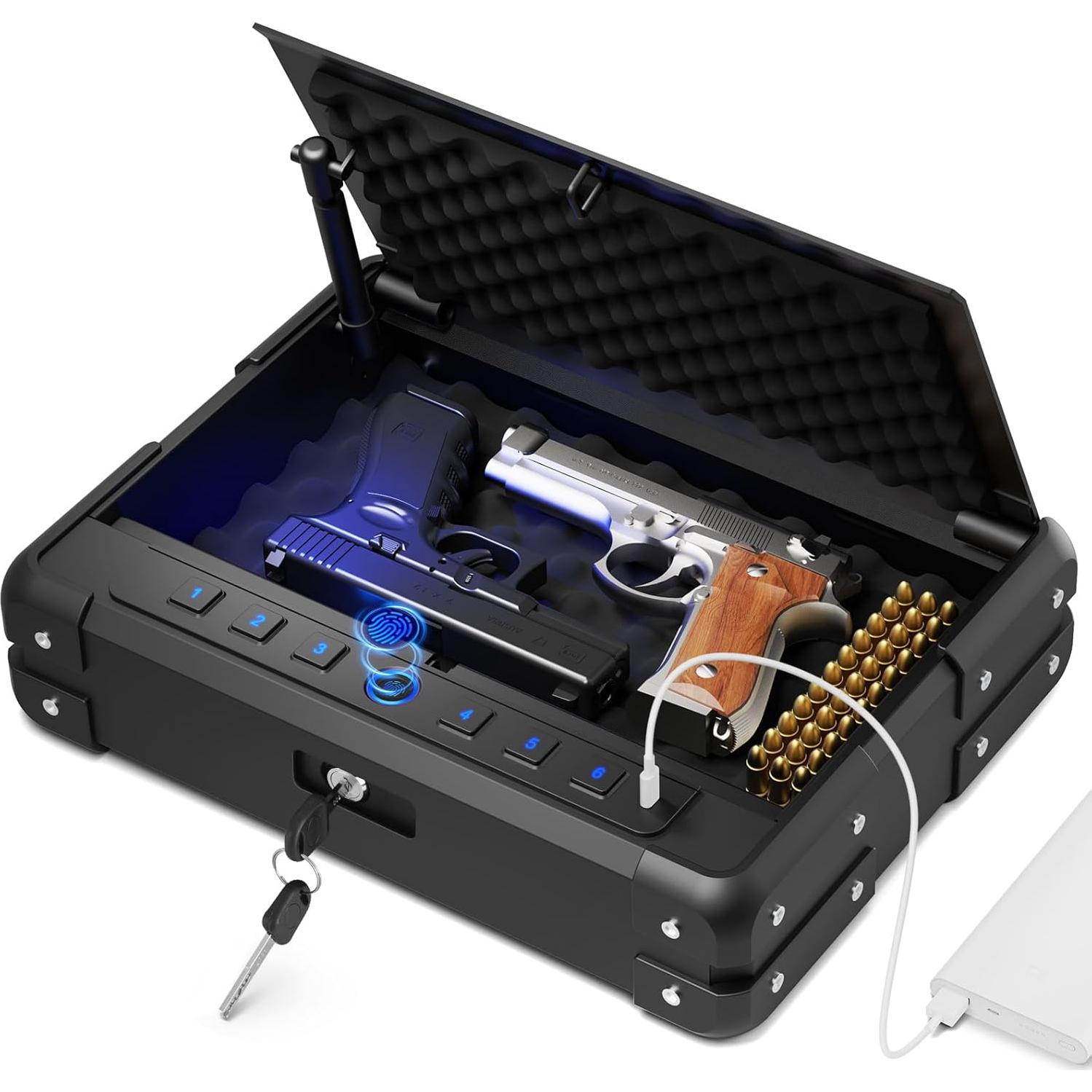 Caja Fuerte Biométrica GUVELI para 3-4 Pistolas, 7.26 kg