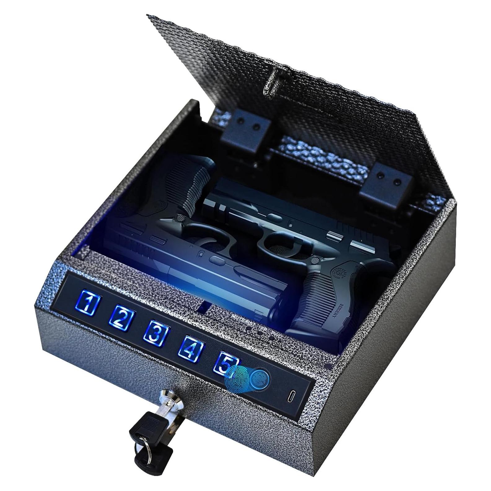 Caja Fuerte Biométrica PEILUX para 2 Pistolas, USB-C, Portátil