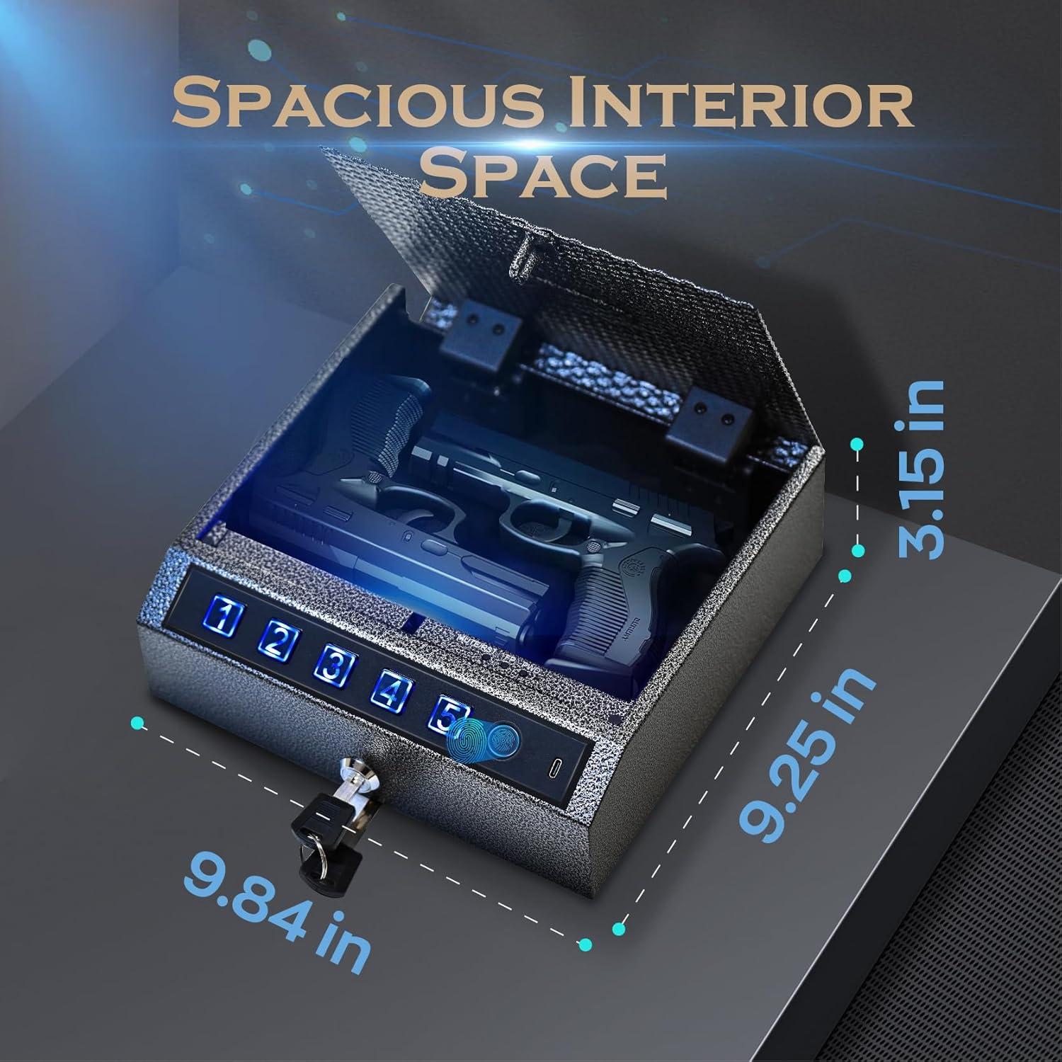 Caja Fuerte Biométrica PEILUX para 2 Pistolas, USB-C, Portátil