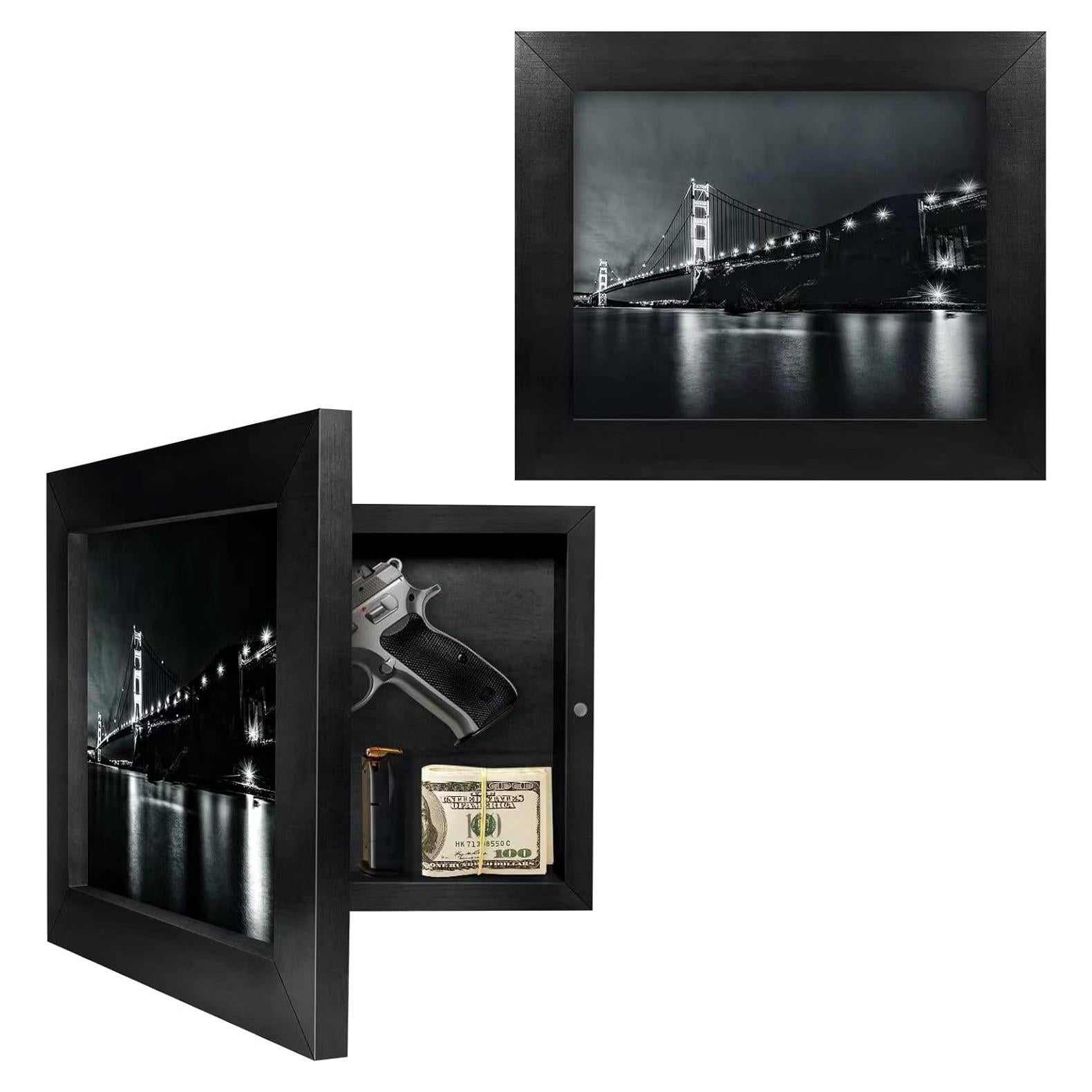 Caja de Seguridad Oculta para Pistolas Homvle - Marco de Madera Negro