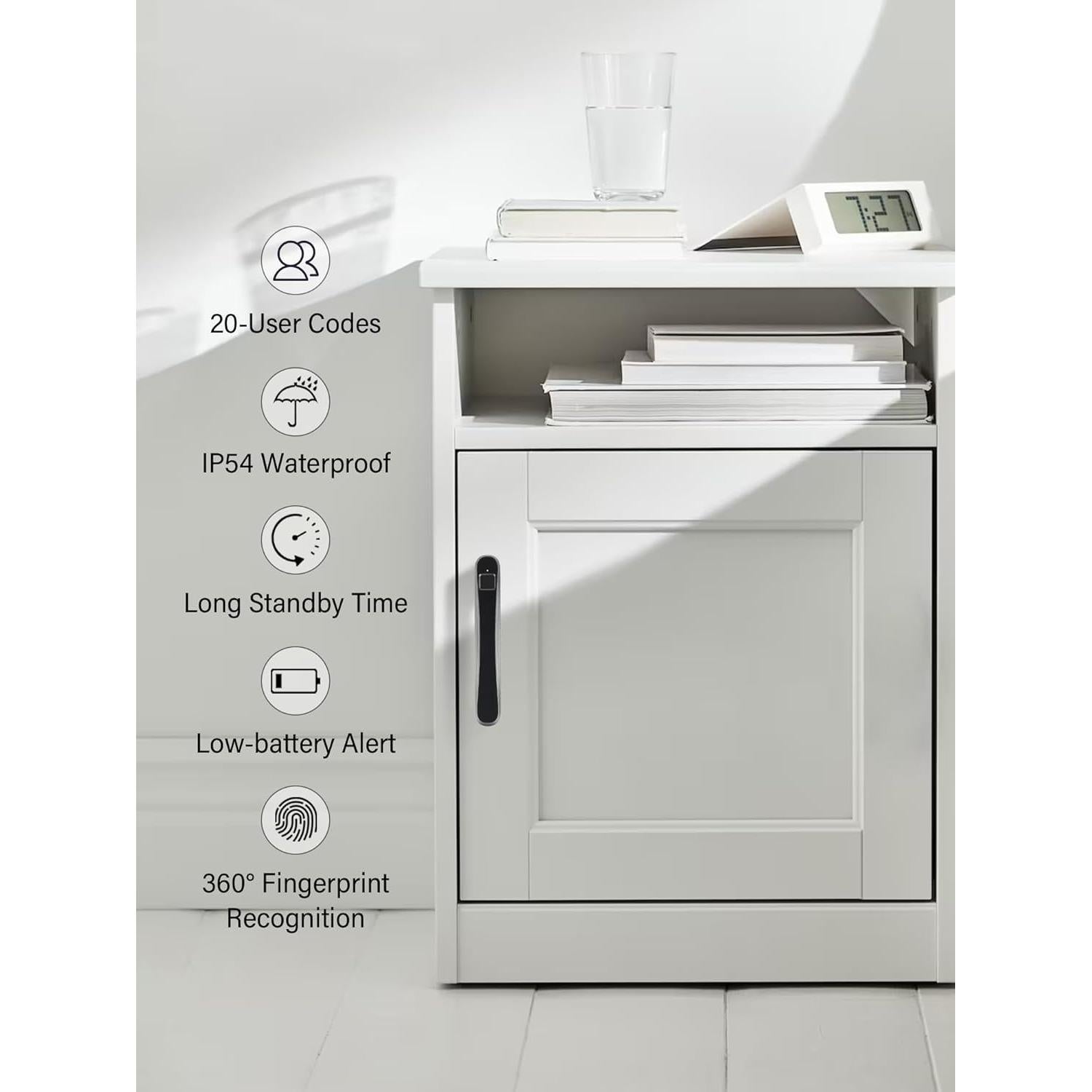 Cerradura Biométrica ZRD para Cajón Negro Mate con Huella Dactilar