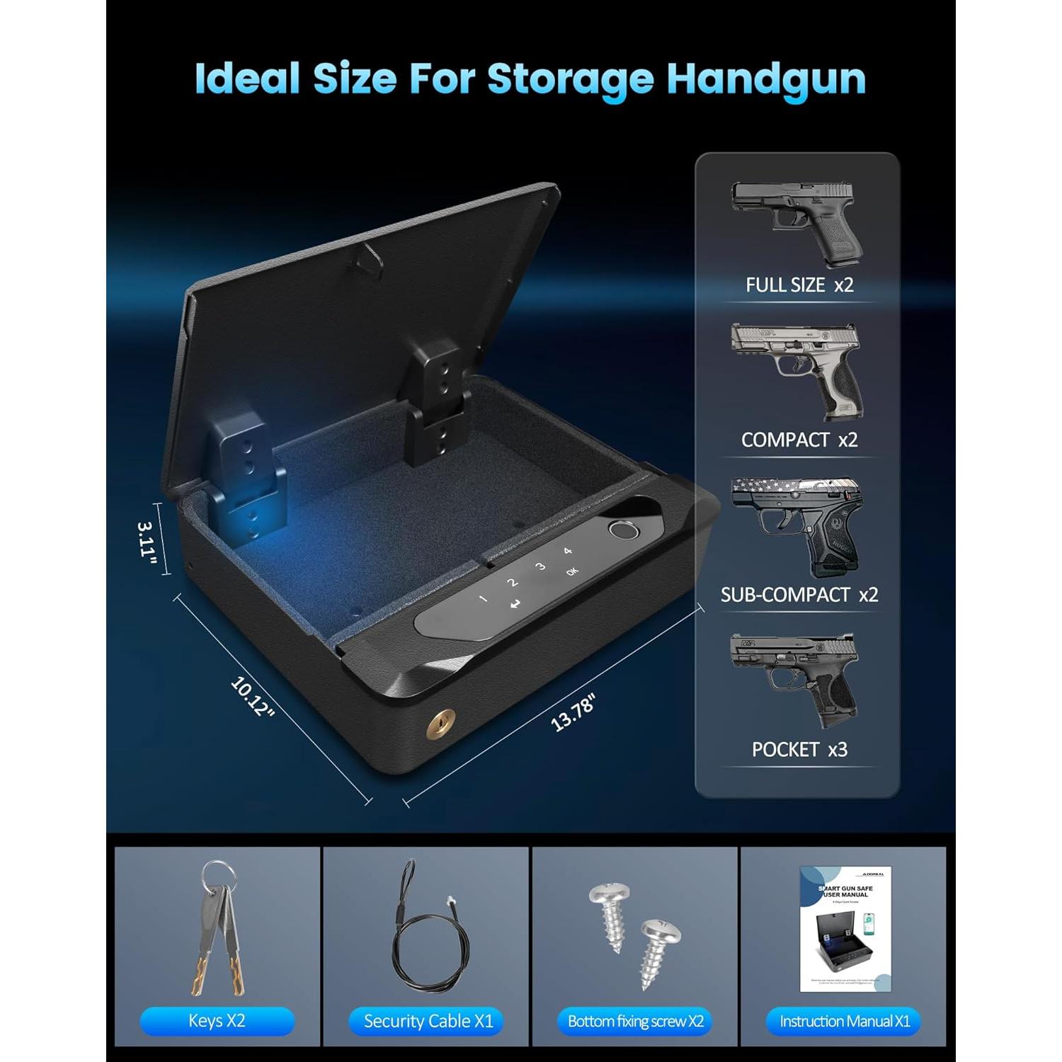 Caja Fuerte Biométrica Adoreal para 2 Pistolas con Huella Dactilar