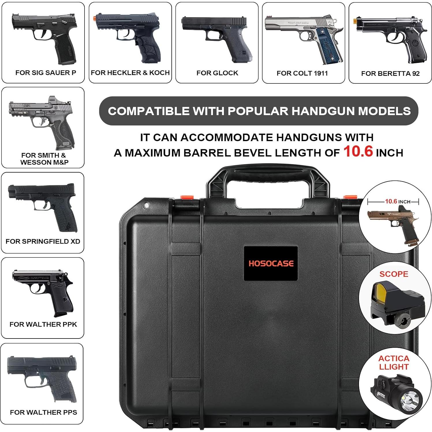 Caja de Pistola HOSOCASE para 7 Pistolas y 15 Cargadores