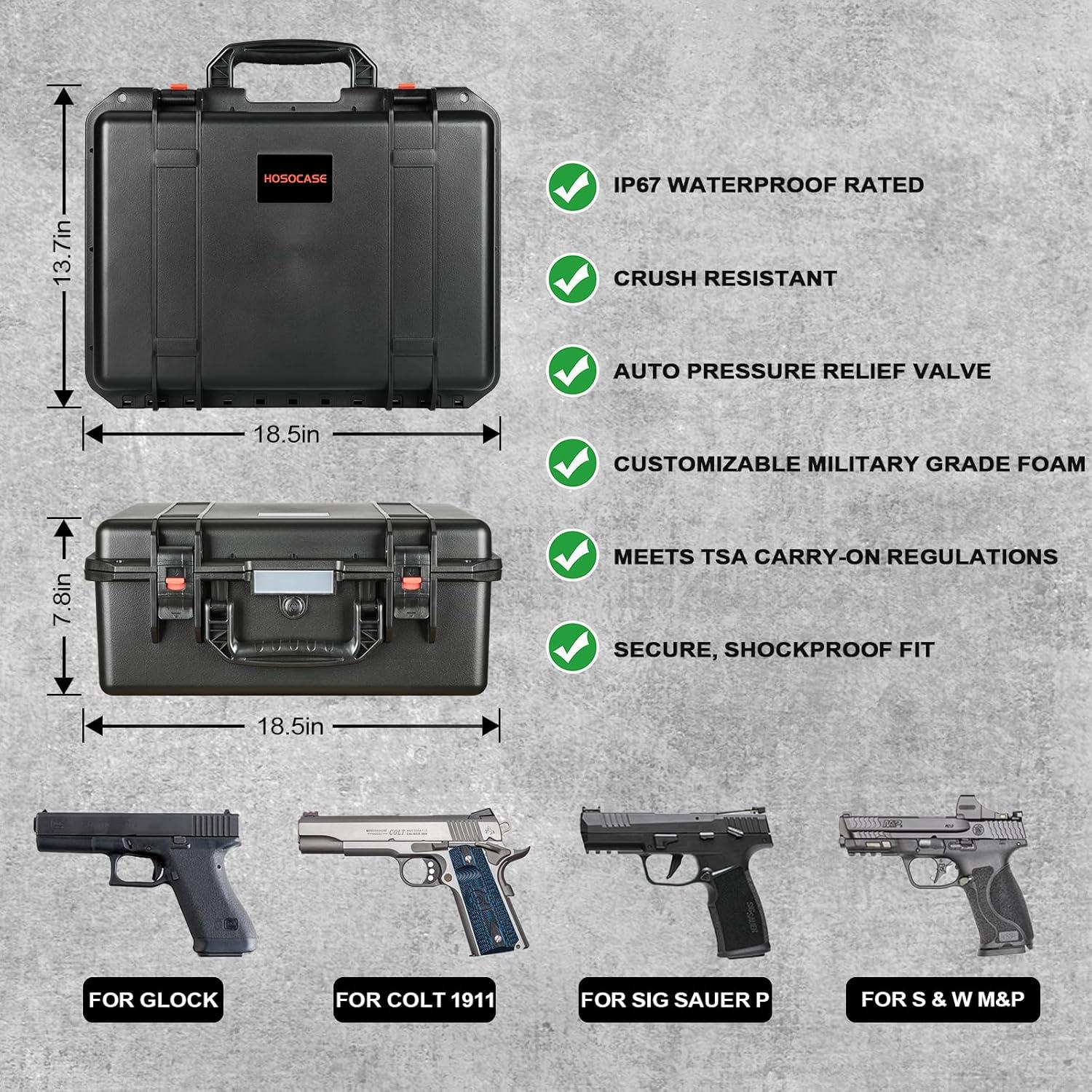 Caja de Pistola HOSOCASE para 7 Pistolas y 15 Cargadores