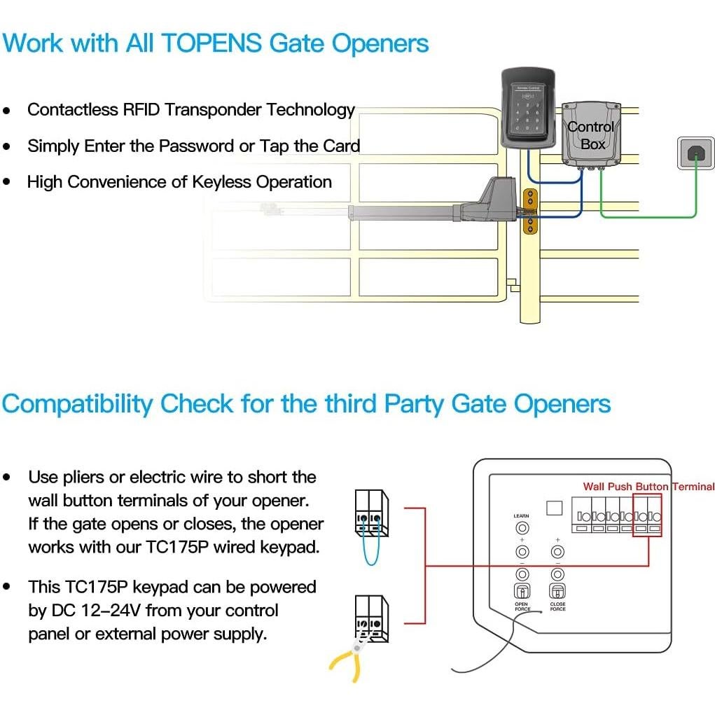Teclado Táctil por Cable TOPENS TC175P - Control de Acceso RFID