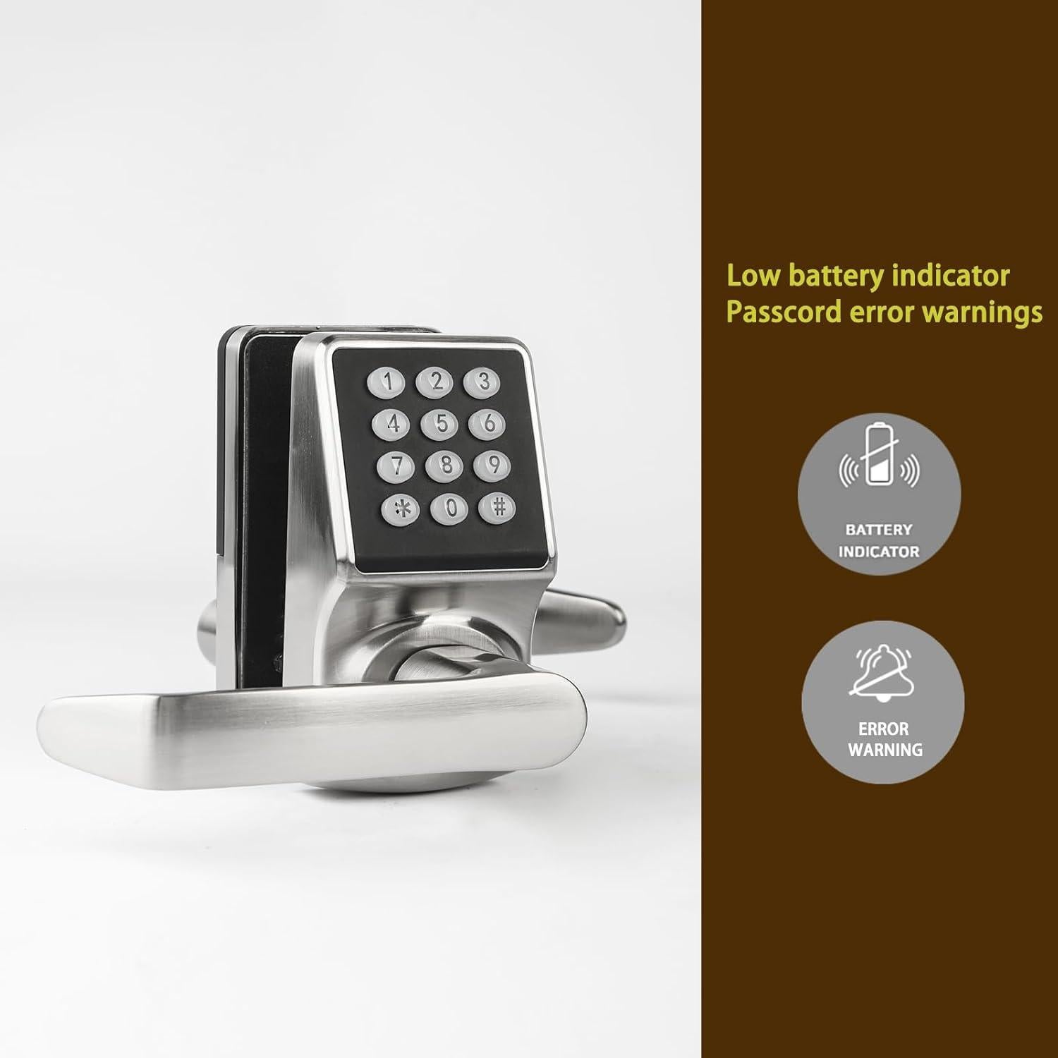 Cerradura Digital Sin Llave ZEVAWAY Serie EO1 Niquel Satinado