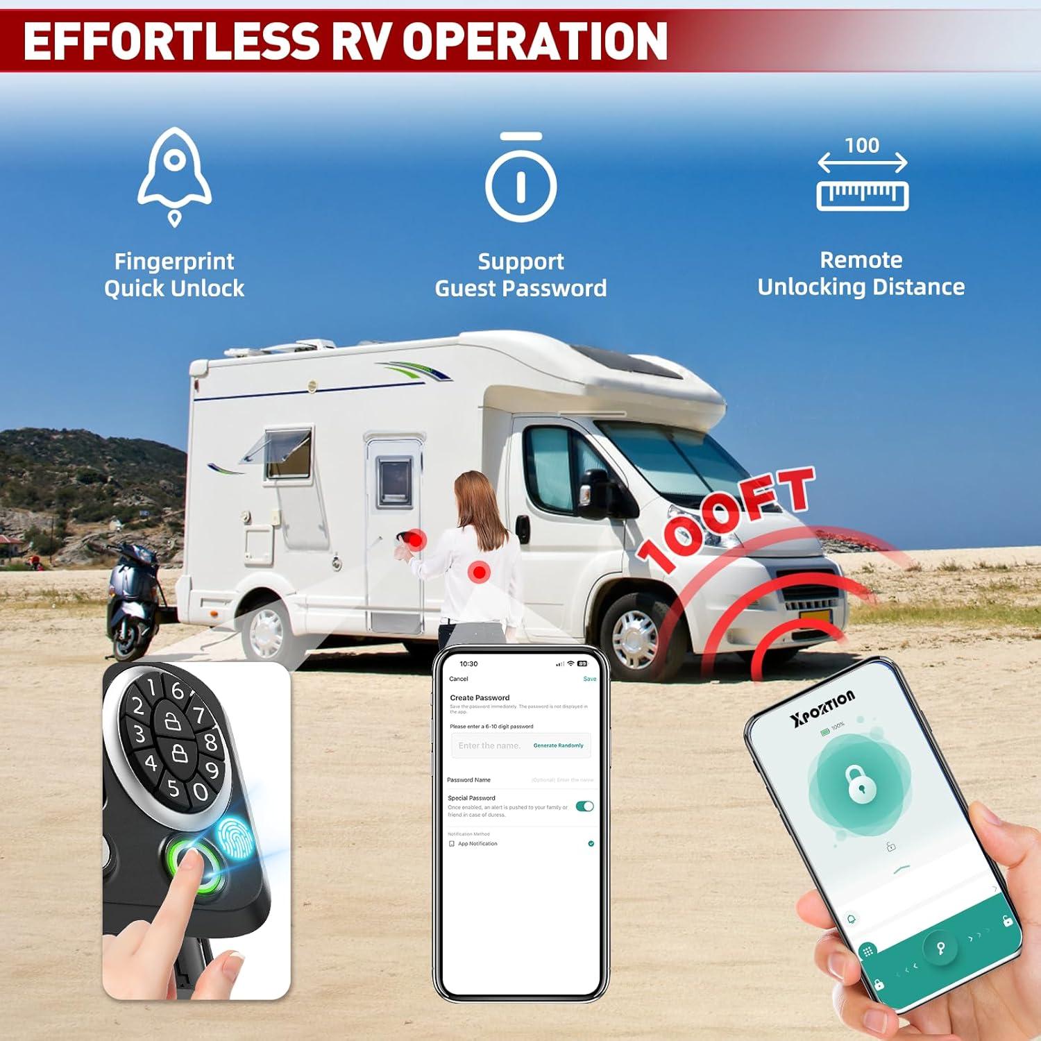 Cerradura biométrica XPORTION para RV con 4 métodos de desbloqueo