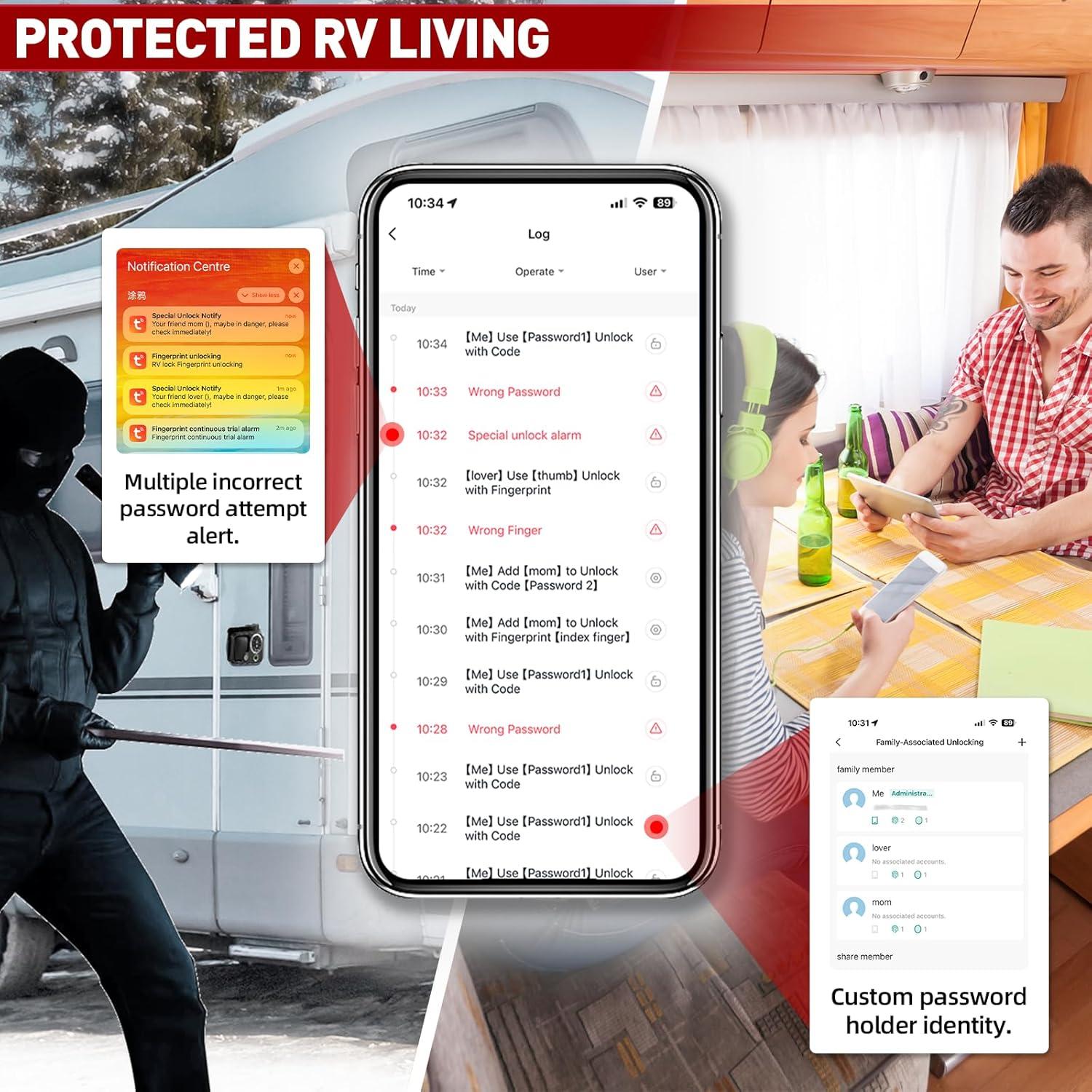 Cerradura biométrica XPORTION para RV con 4 métodos de desbloqueo