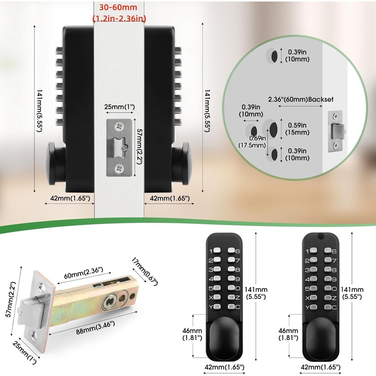 Cerradura de Entrada Sin Llave Mecánica ANNFUZ con Teclado Doble Lado