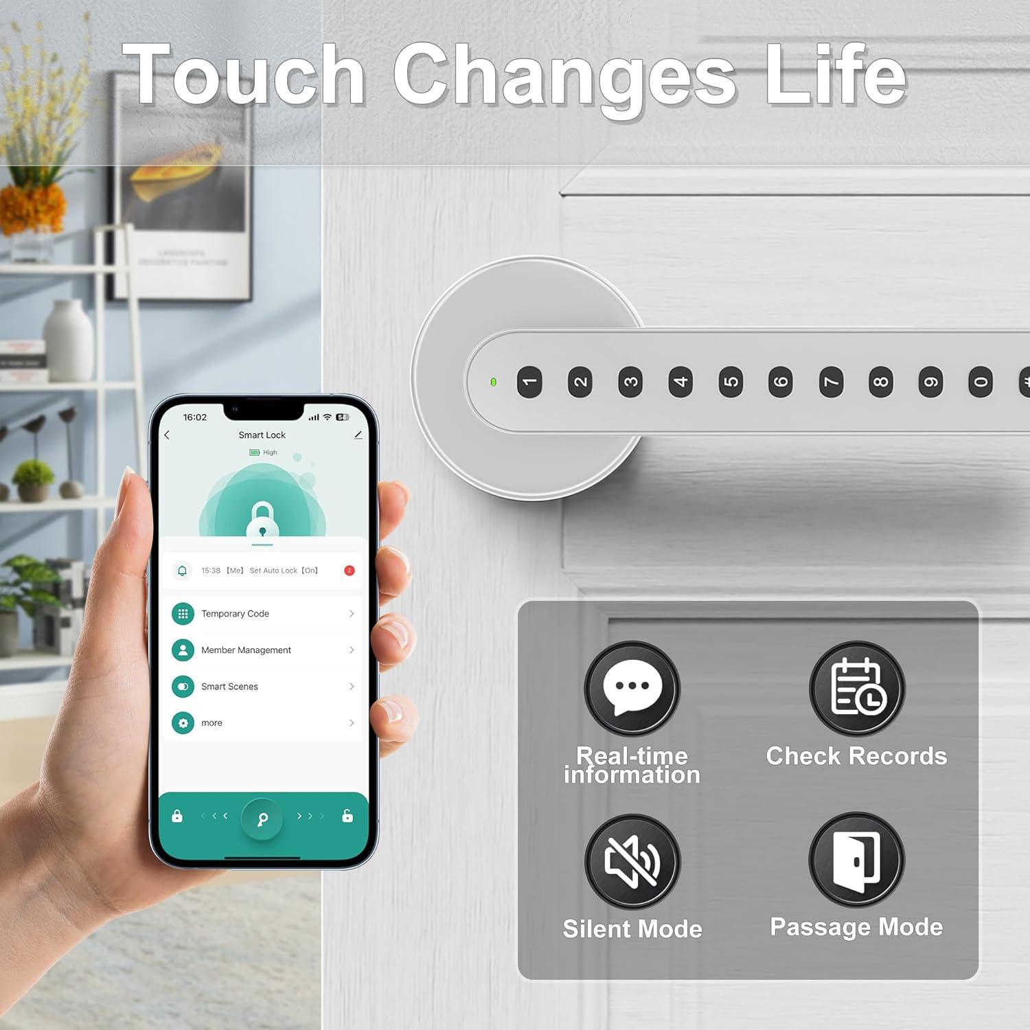 Cerradura de Puerta Inteligente HEIXOS S01 Teclado Plata 3 en 1