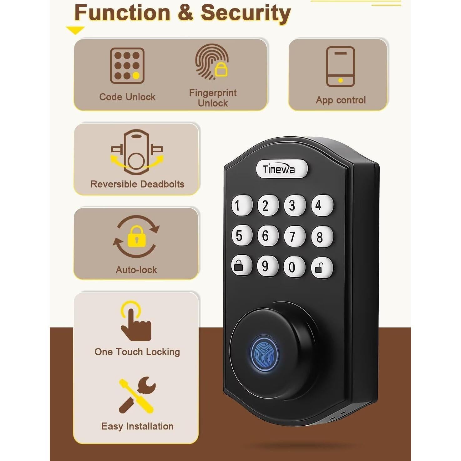 Cerradura de Puerta Biométrica Tinewa DLE601 con Manijas
