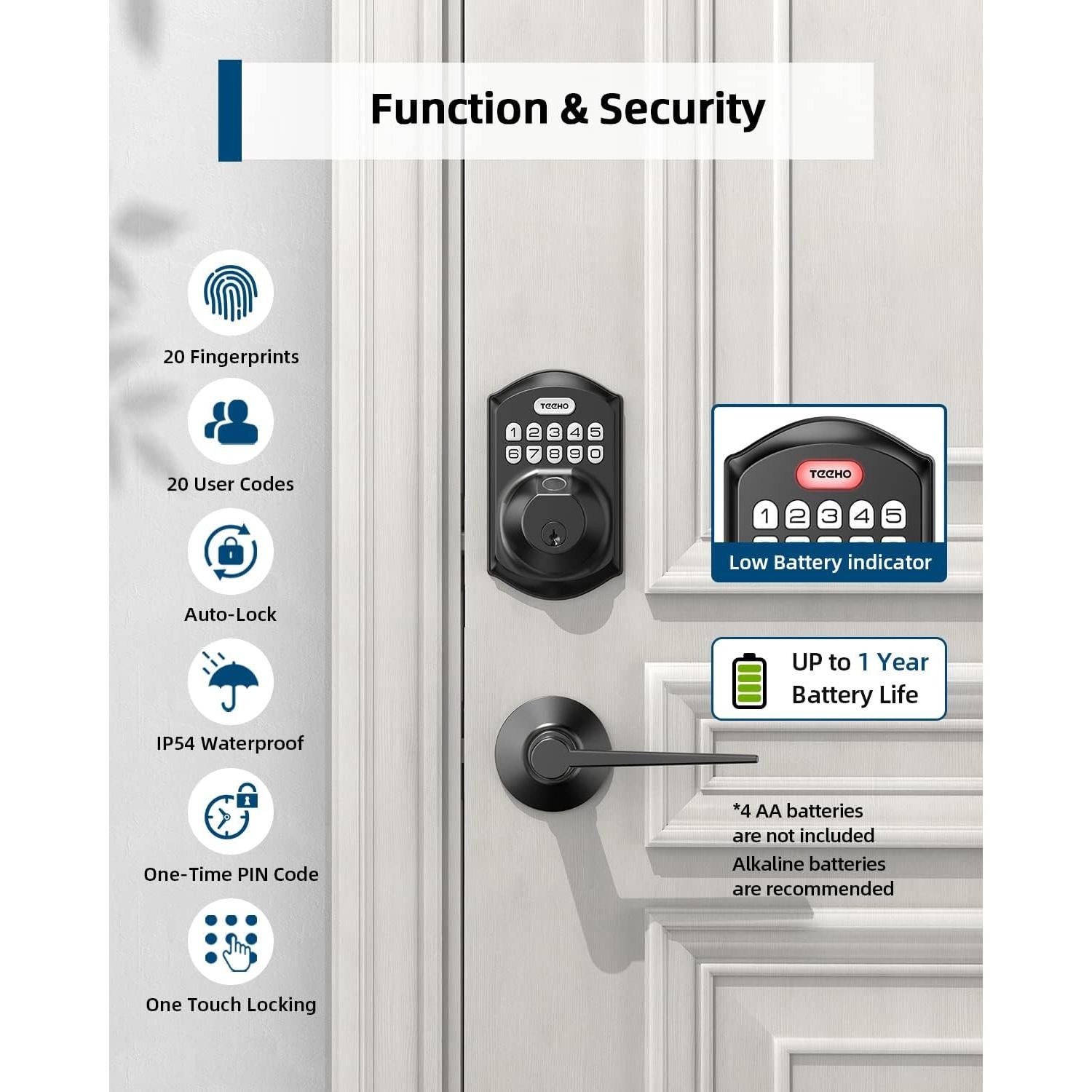 Cerradura de Puerta TEEHO TE002L Biométrica con 2 Manijas
