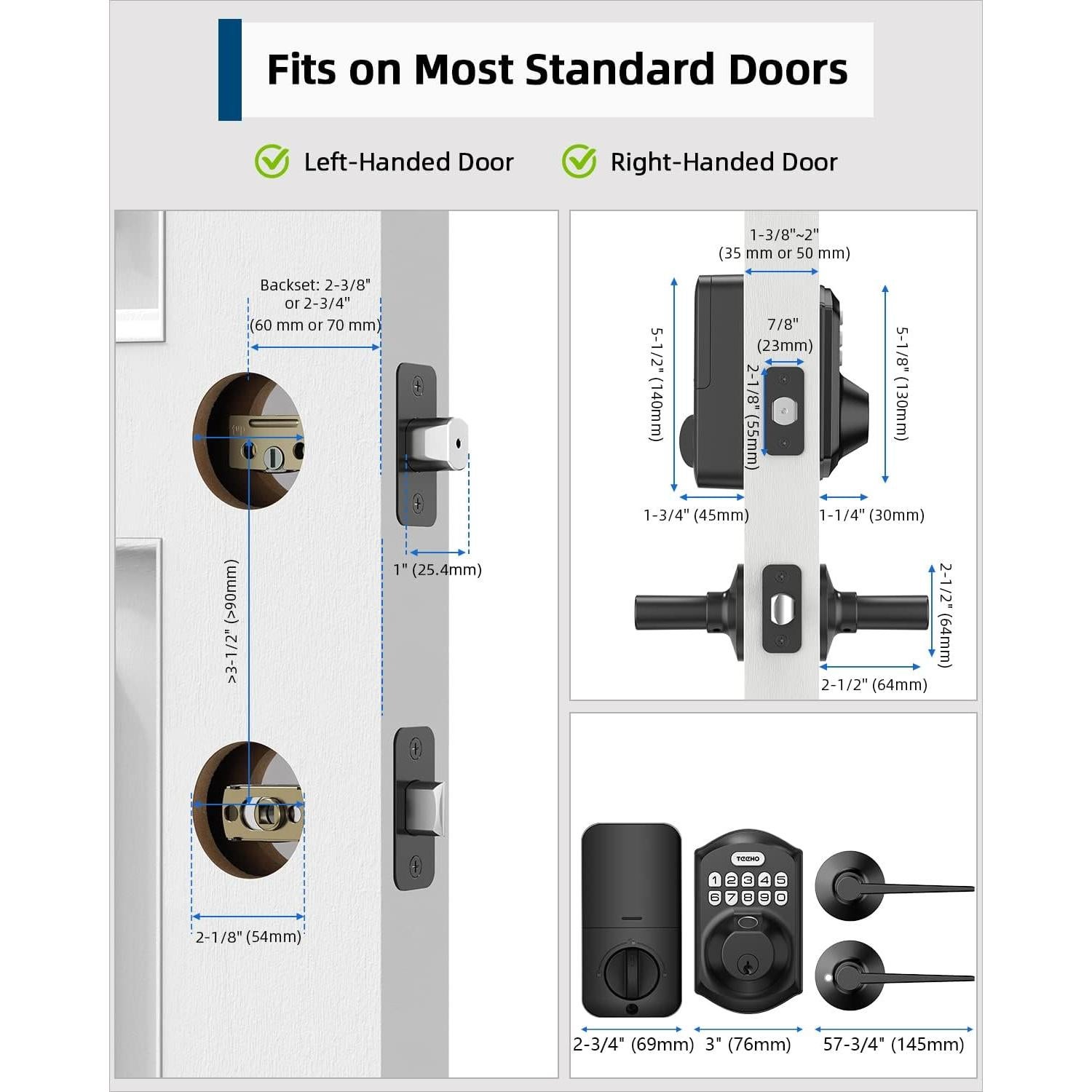 Cerradura de Puerta TEEHO TE002L Biométrica con 2 Manijas