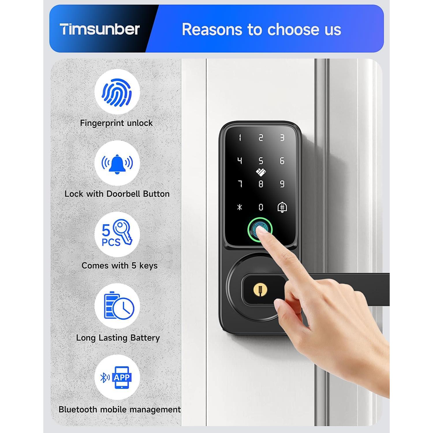 Cerradura Inteligente Timsunber 718 con Huella Dactilar y Teclado