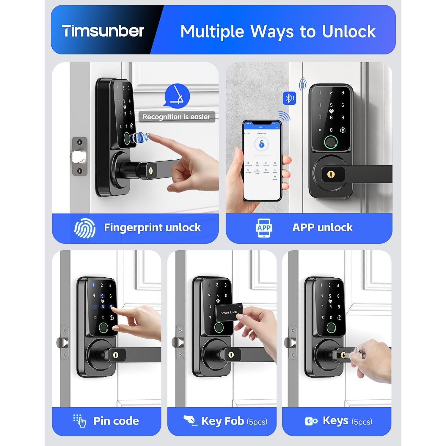 Cerradura Inteligente Timsunber 718 con Huella Dactilar y Teclado