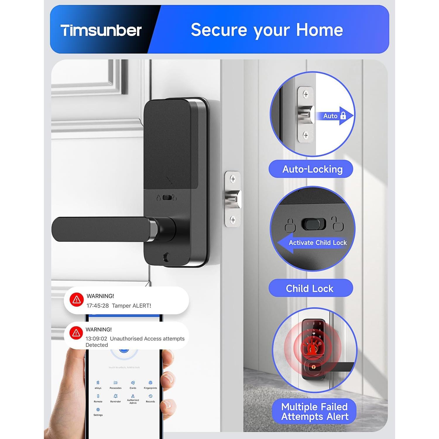 Cerradura Inteligente Timsunber 718 con Huella Dactilar y Teclado