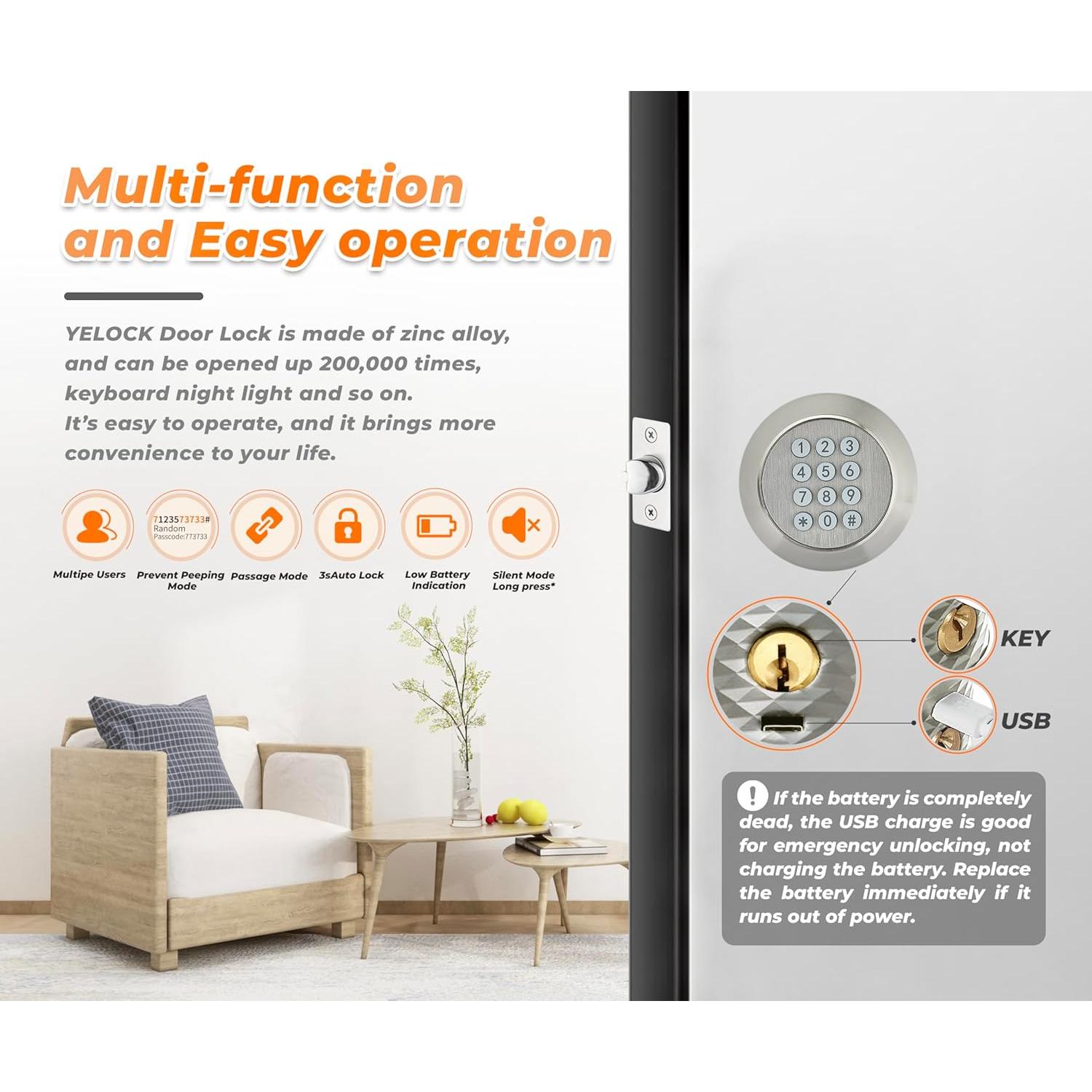 Perilla de Puerta Electrónica Buoan YL-98 Níquel con Teclado