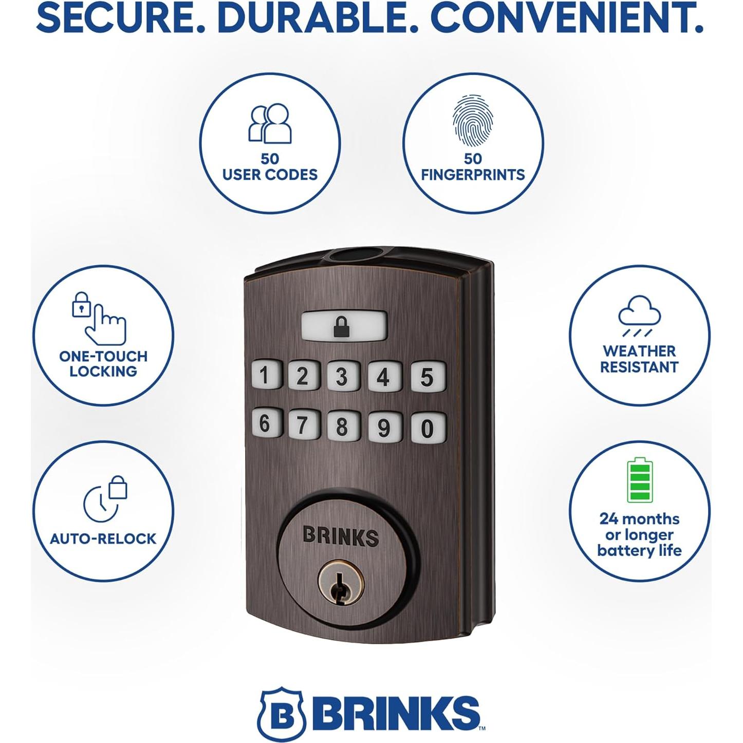 Cerradura Electrónica Brinks 4392-Parent, Alta Seguridad, Bronce Toscano